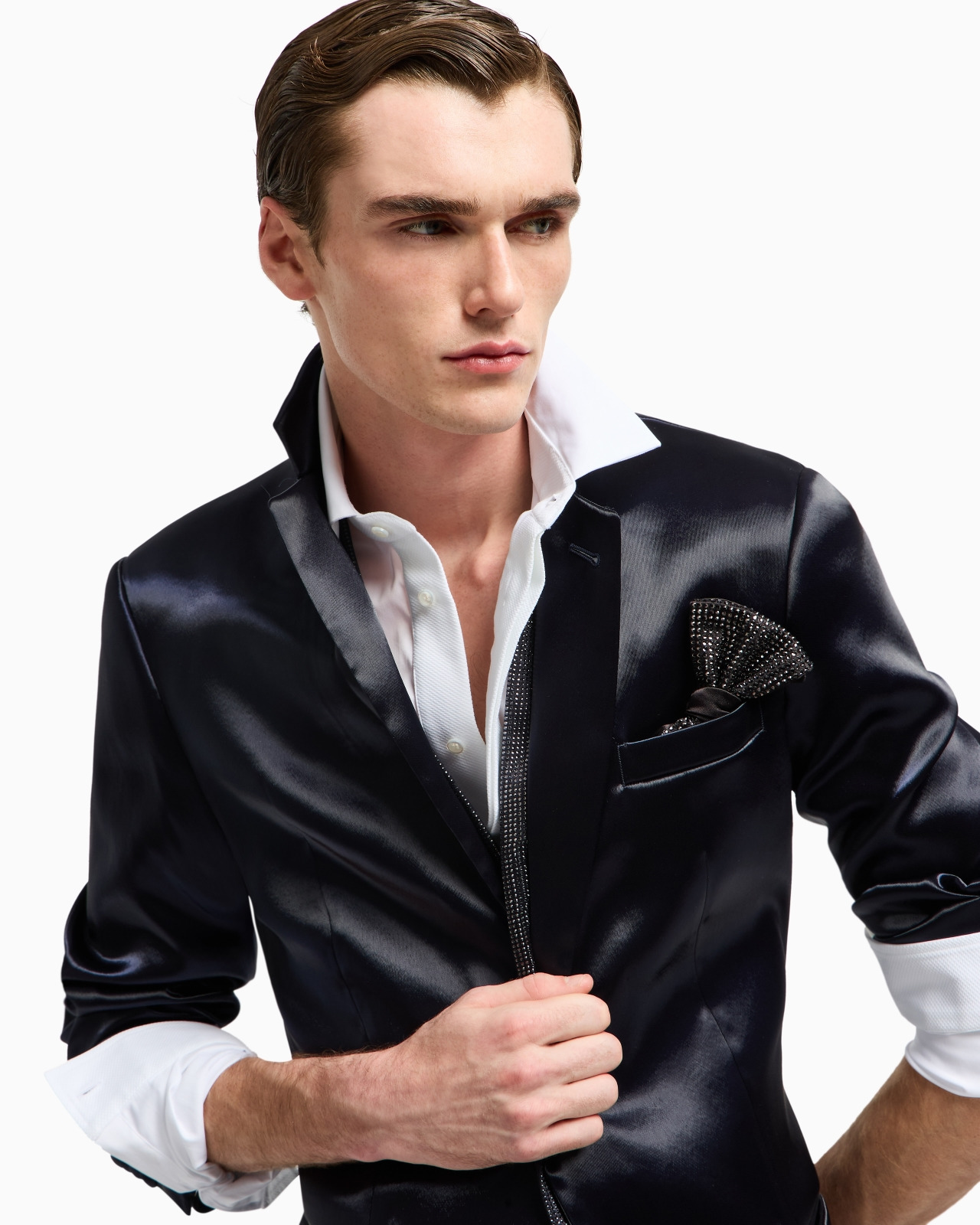 SOHO LINE SILK-BLEND RHINESTONE TUXEDO JACKET - 6