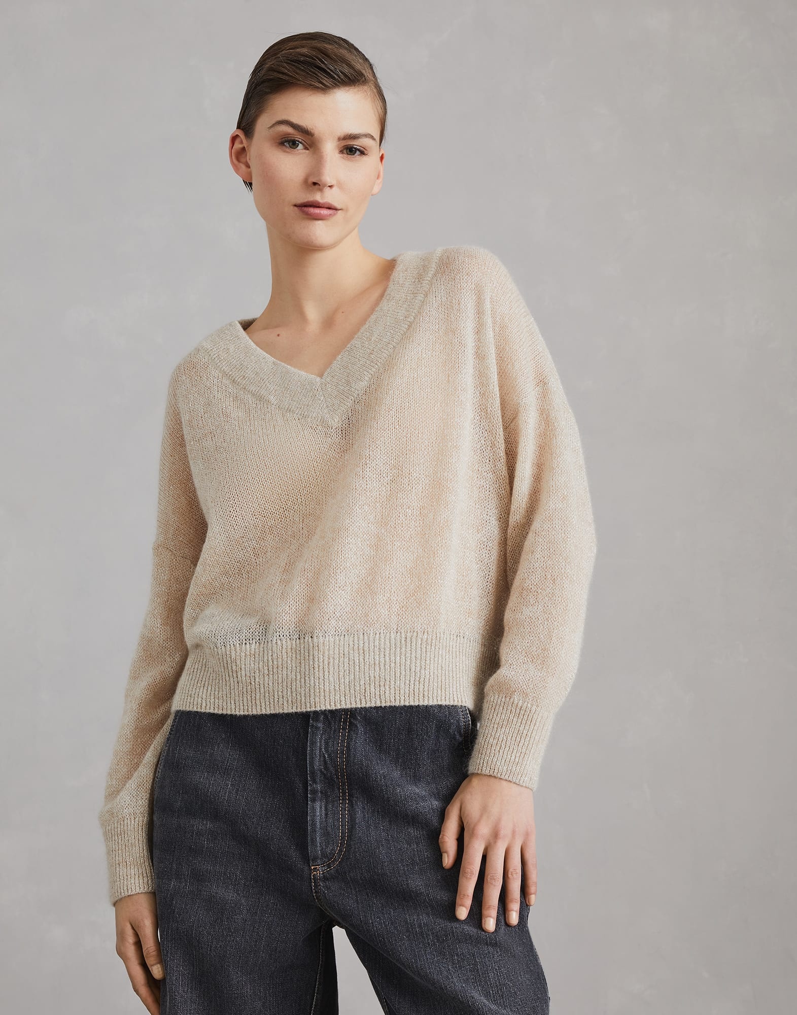 Sparkling mohair and wool sweater with monili - 1