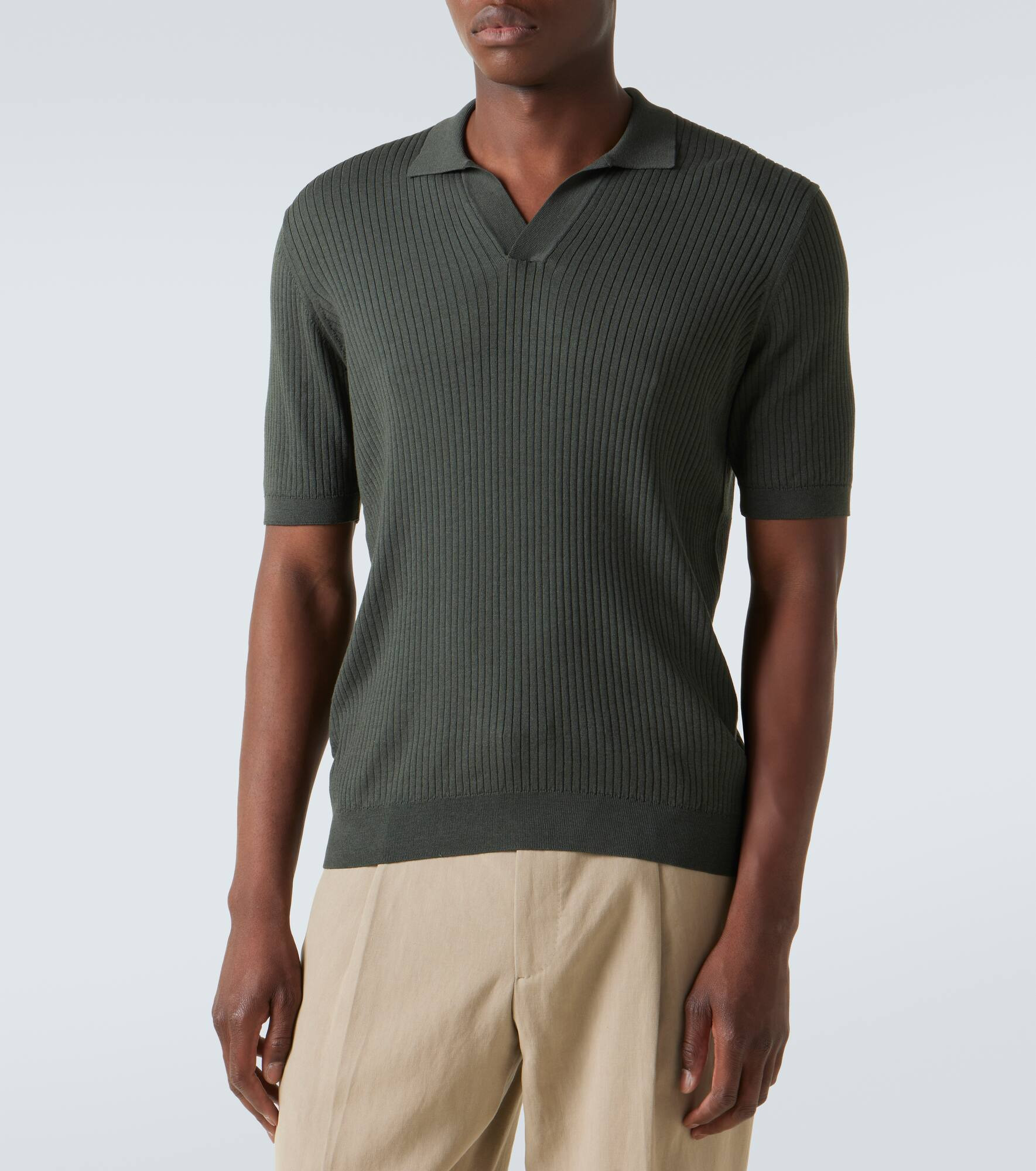 Ribbed-knit silk and cotton polo shirt - 3