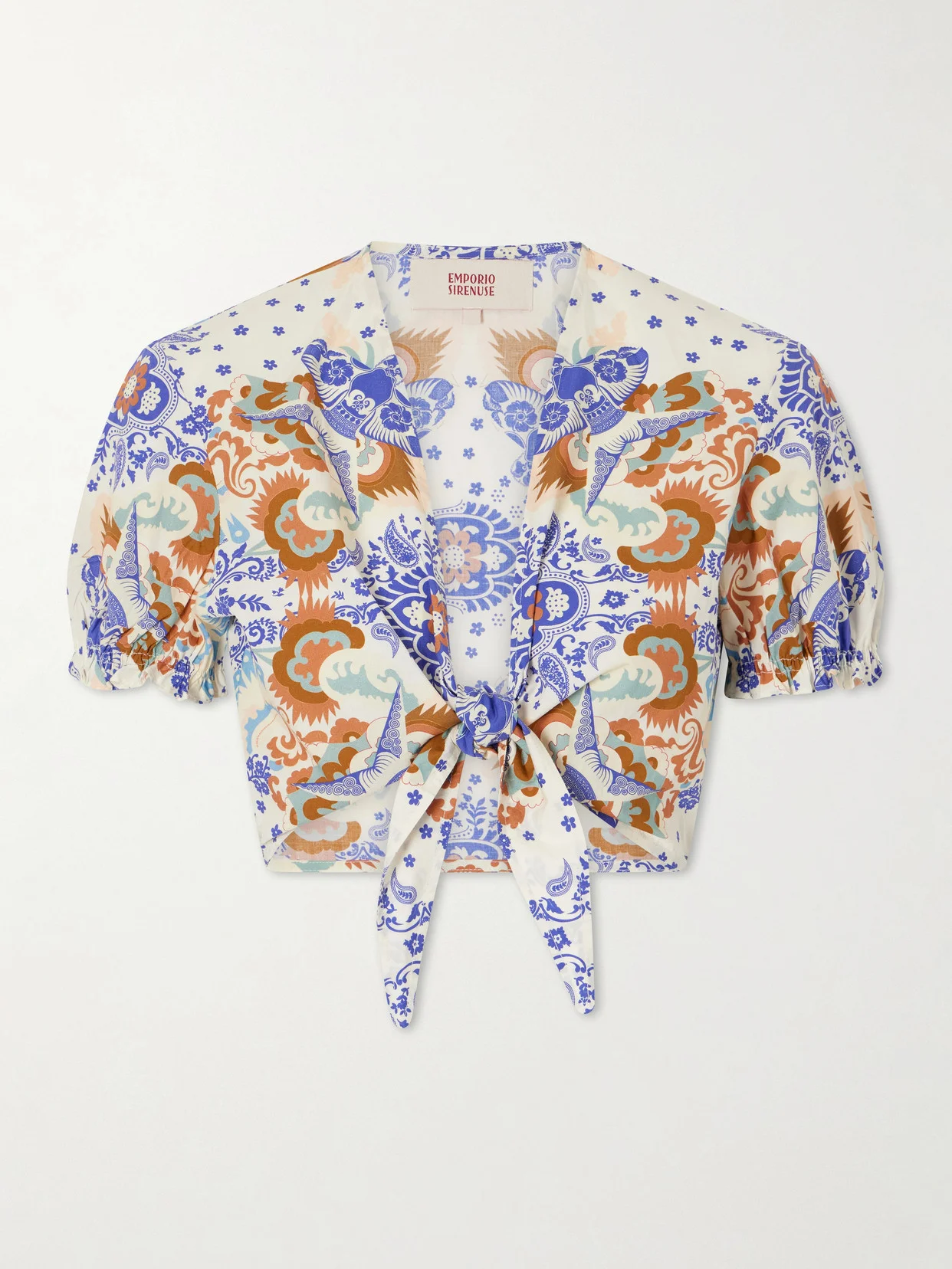 Poppy Knotted Printed Cotton-poplin Cropped Top - 1