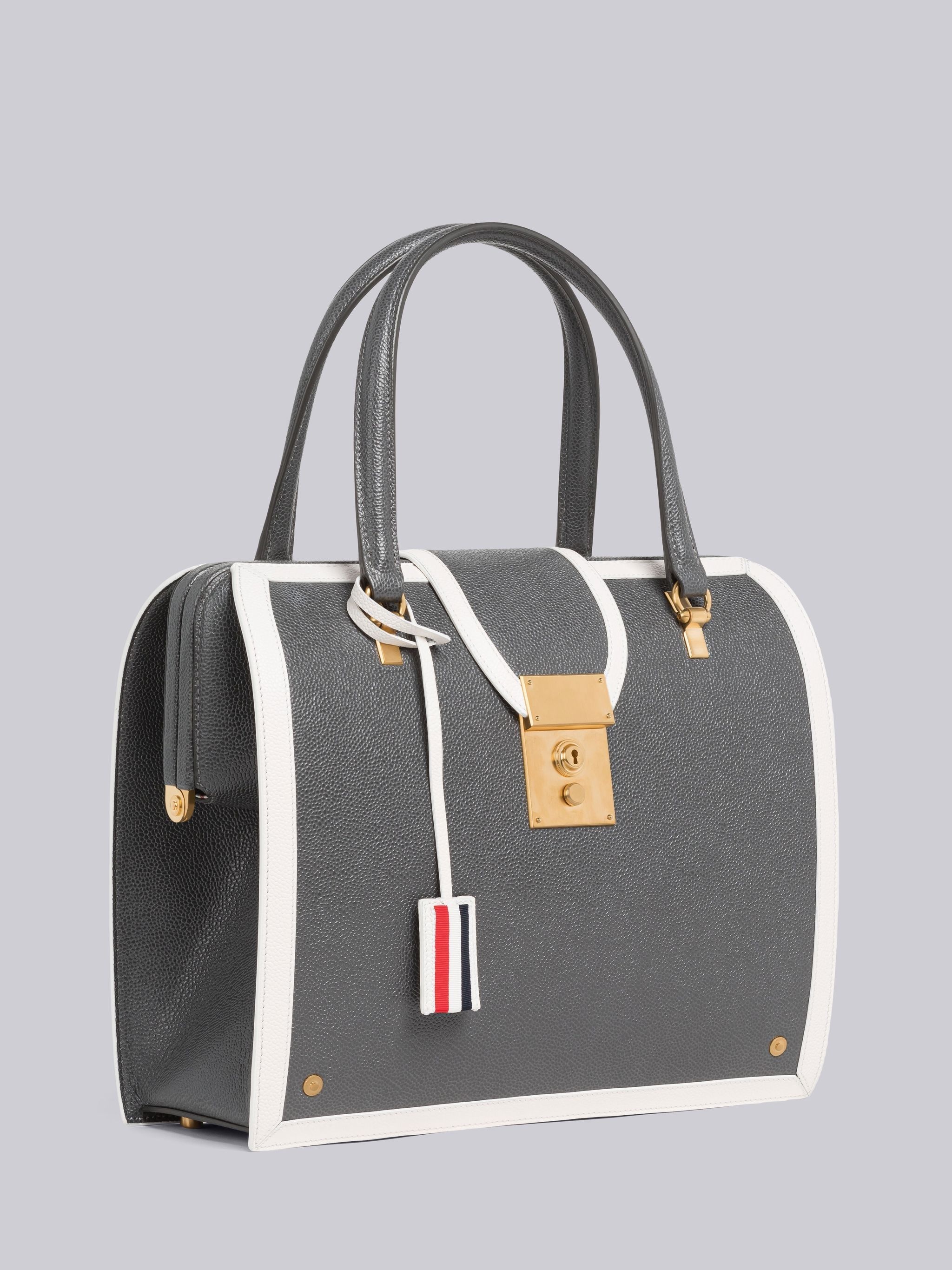 Dark Grey Pebble Grain Leather Contrast Leather Frame Mrs. Thom Bag - 3