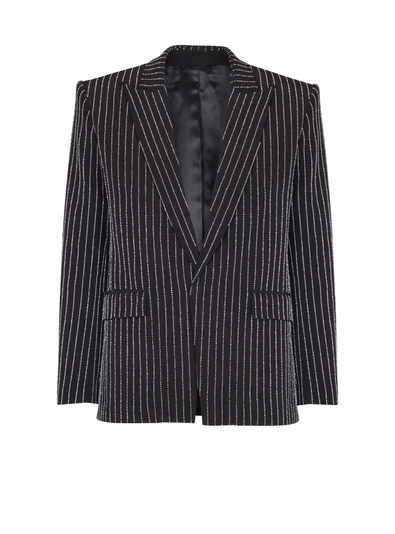 1-button wool jacket with crystal stripes 1