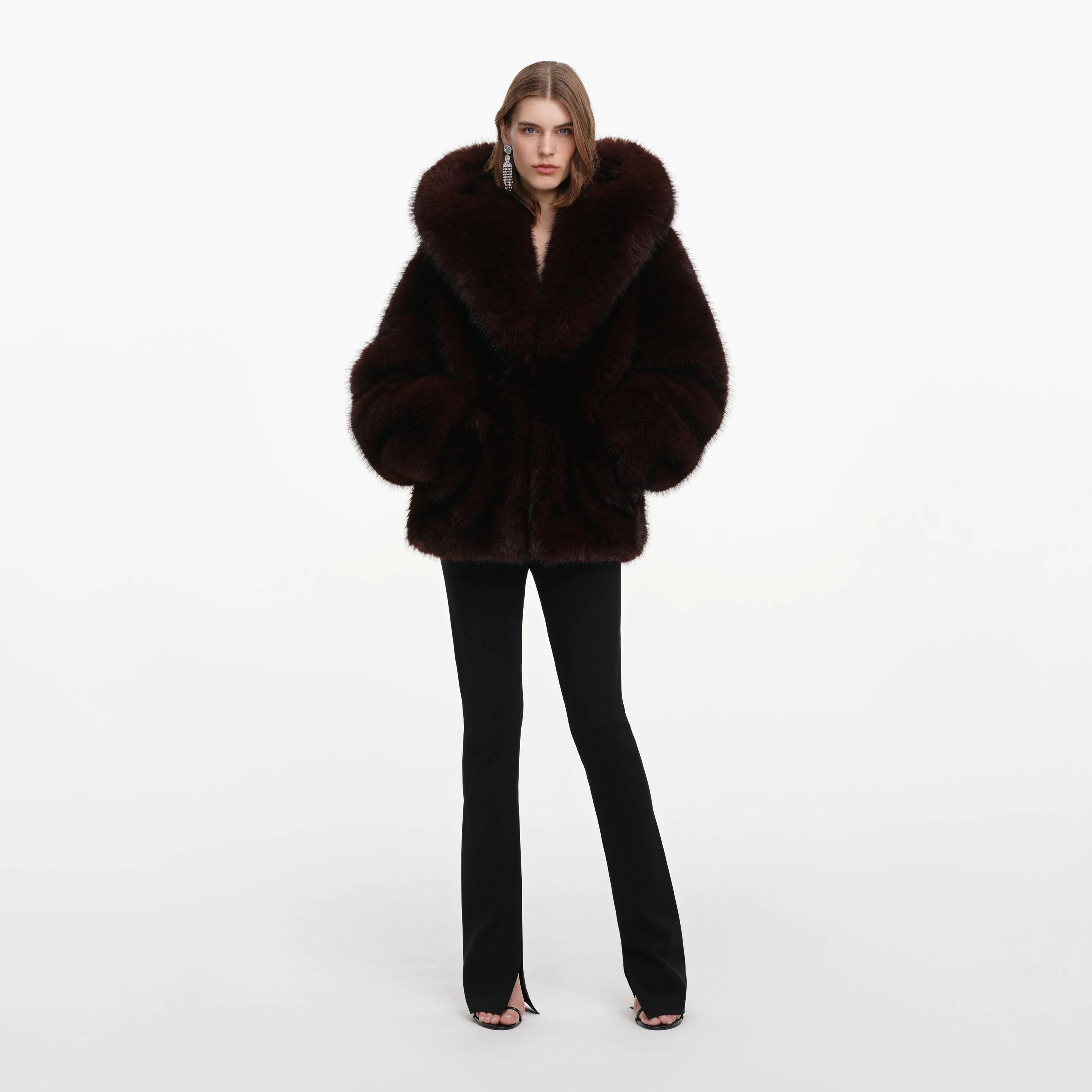 Brown Faux Fur Hooded Jacket - 1