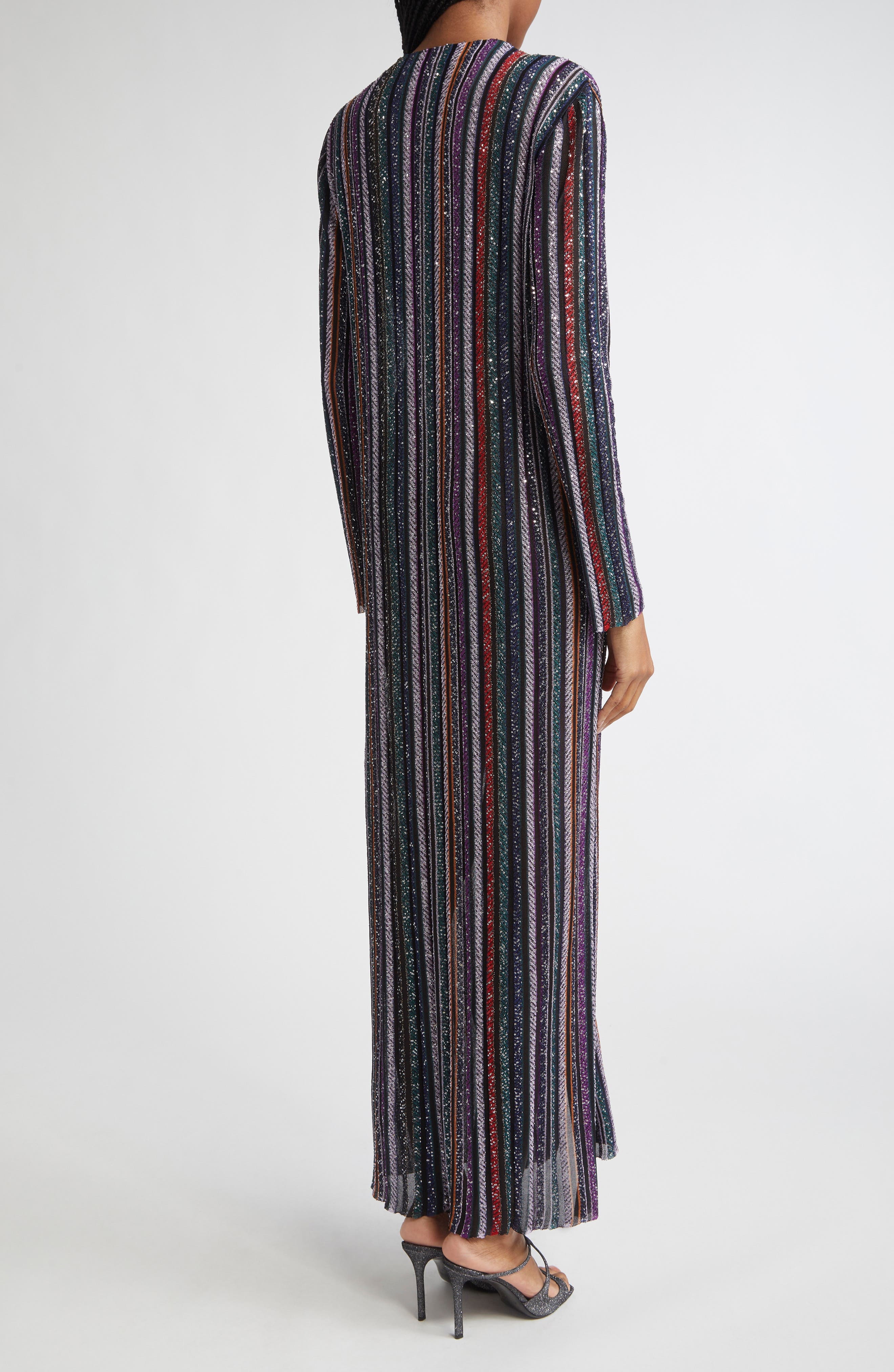Missoni Sequin Stripe Metallic Cardigan in Multi Orange Purp Blk Tones at Nordstrom - 2