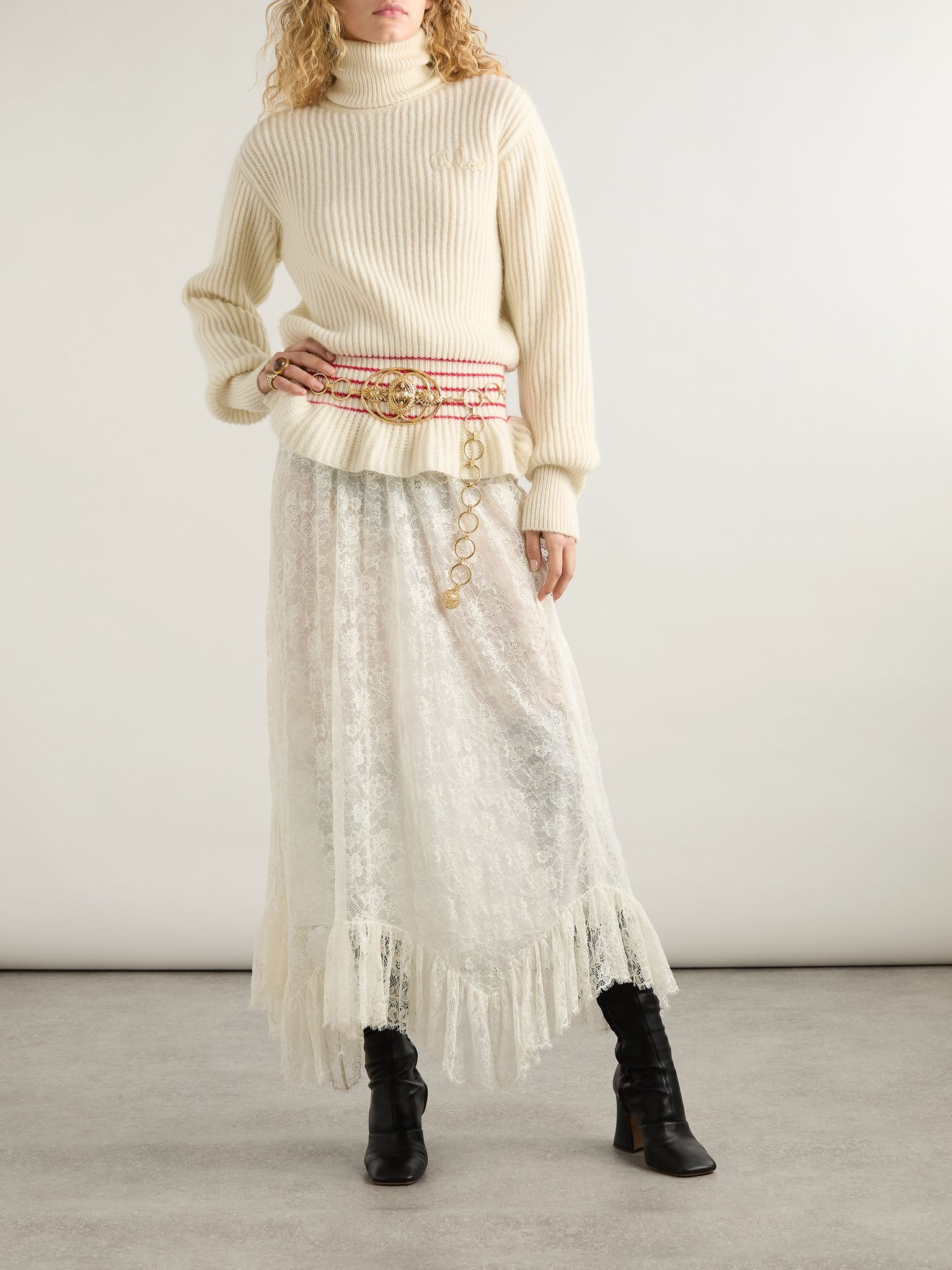 Lace midi skirt White - 2