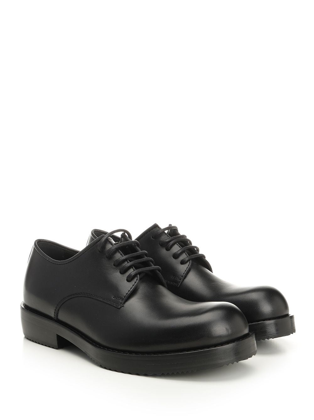 Black Leather Derby Lace-Up Shoes Black - 2