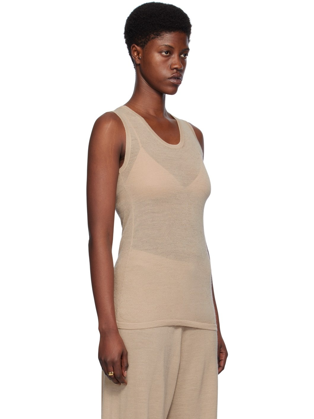 Beige Super Fine Tank Top - 2