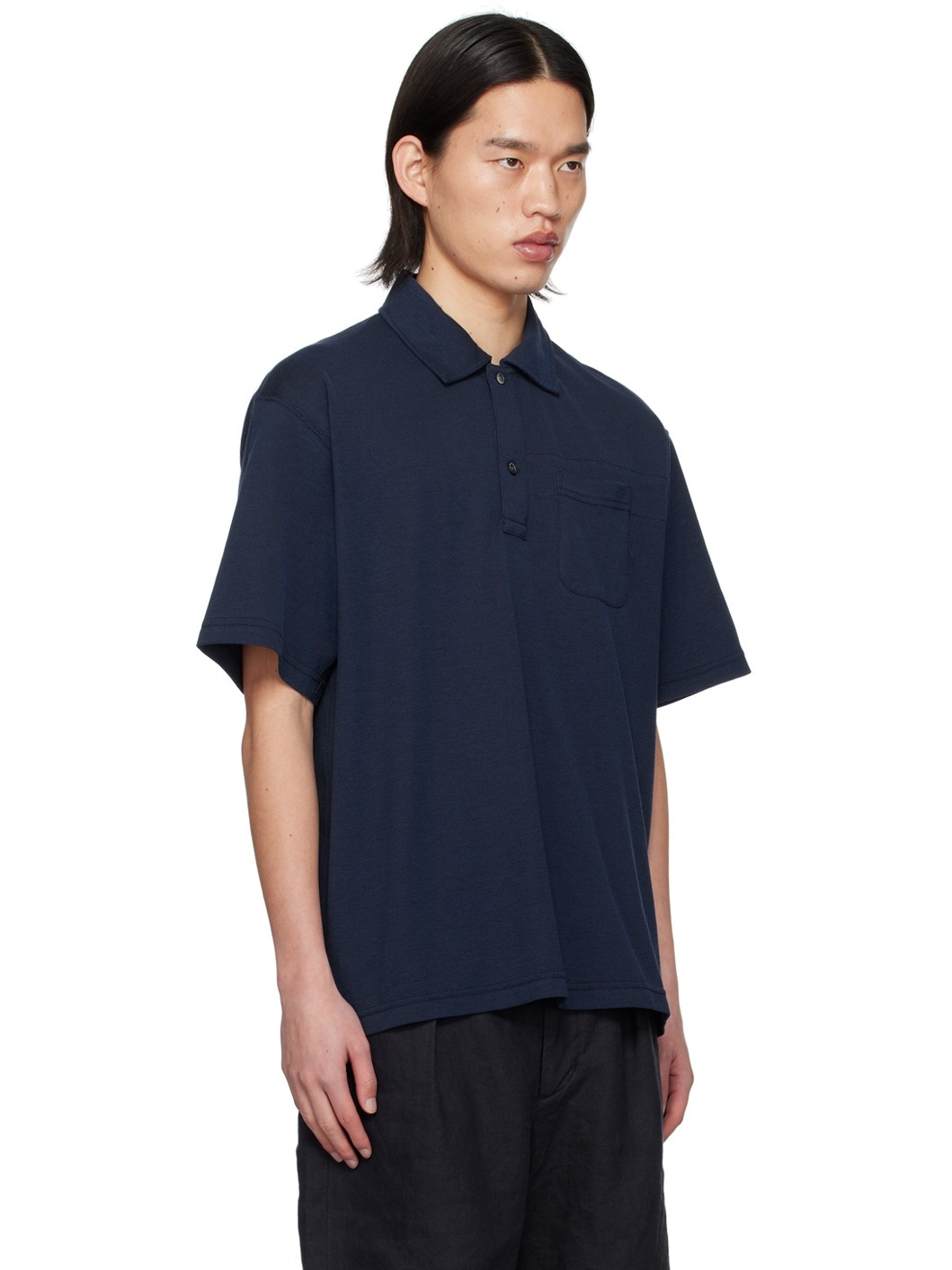 Navy Two-Button Polo - 2