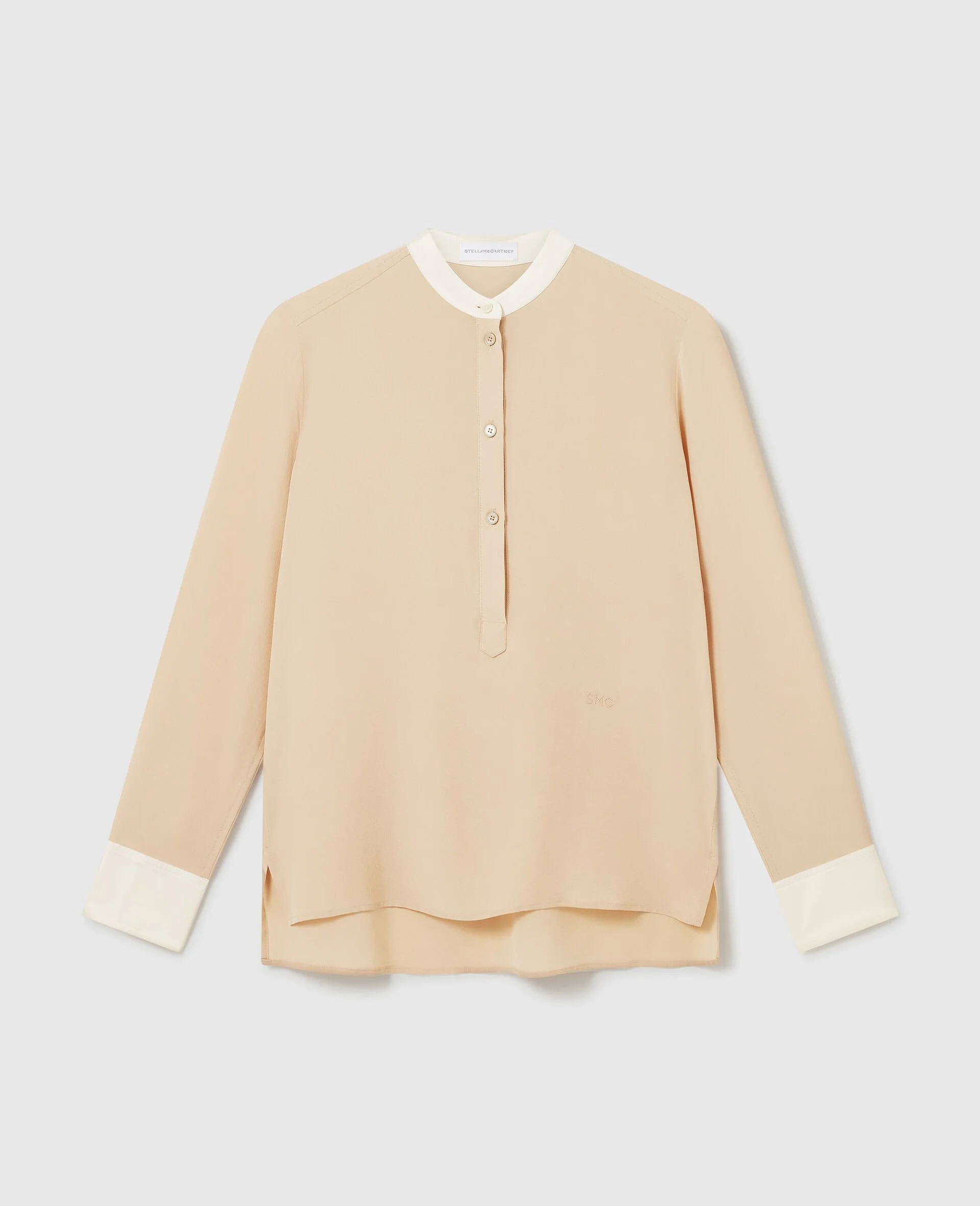 Contrast Panel Grandfather Collar Shirt - 1
