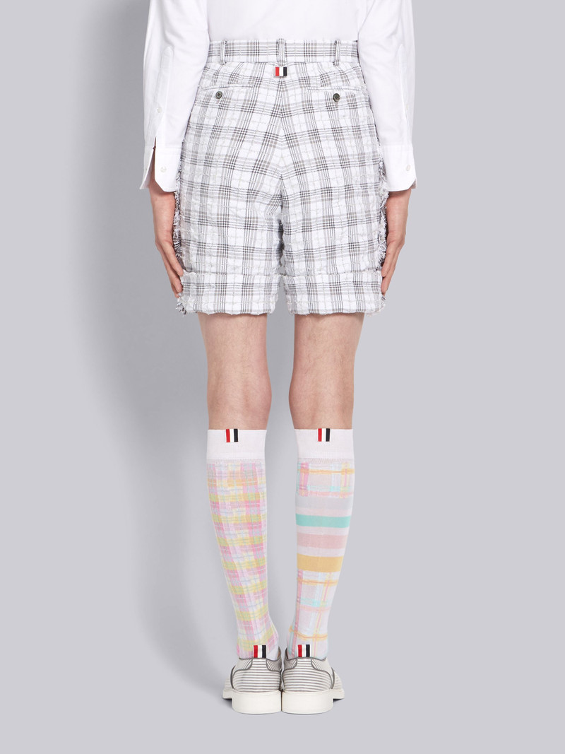 Medium Grey Seersucker Tweed Double Tattersall Shorts 3