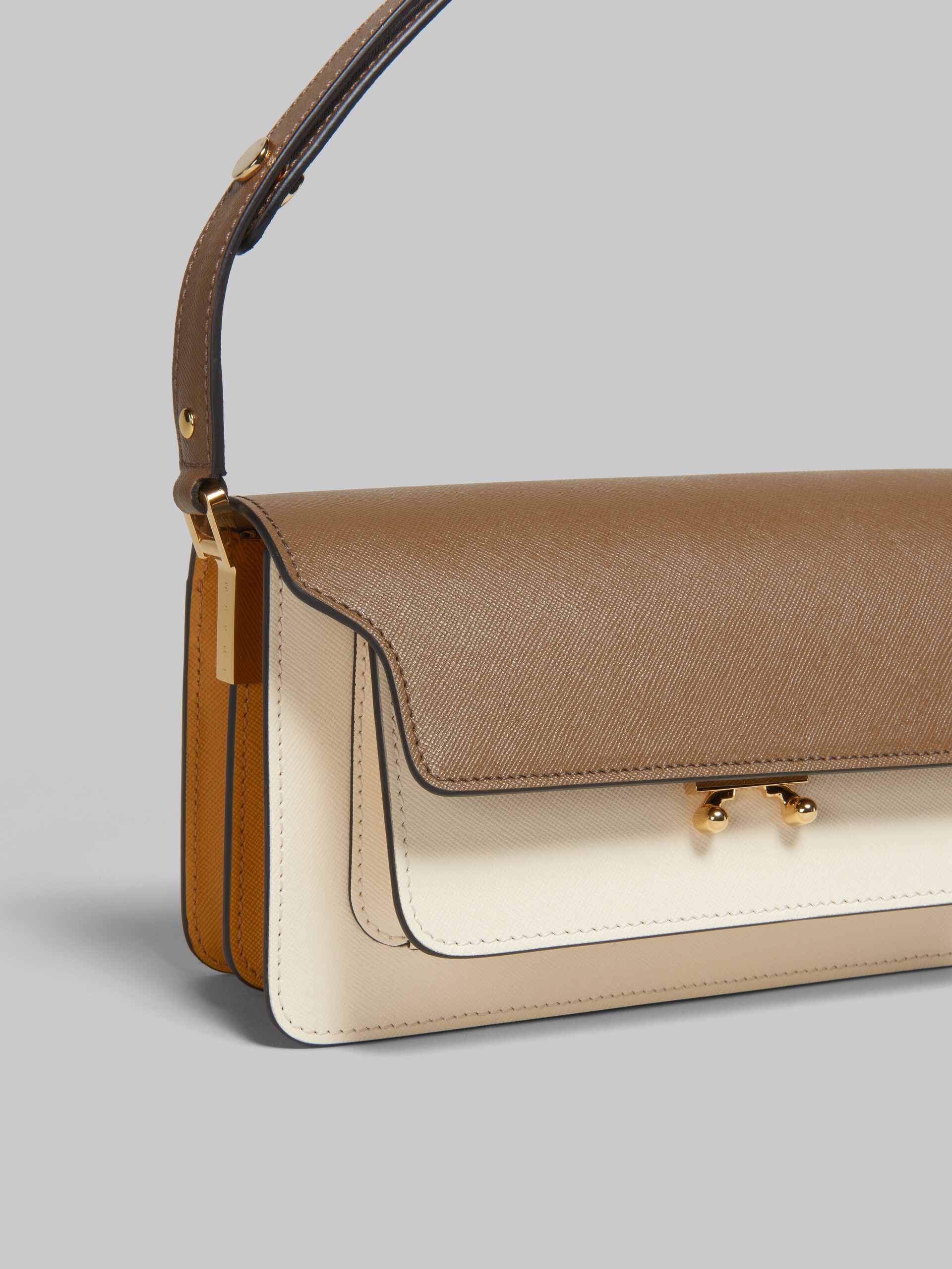 TRUNK BAG E/W IN BROWN WHITE AND ORANGE SAFFIANO LEATHER - 5