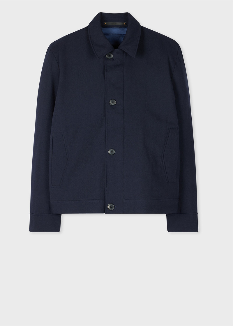 Dark Navy Two-Ply Hopsack Wool Wadded Harrington Jacket - 1