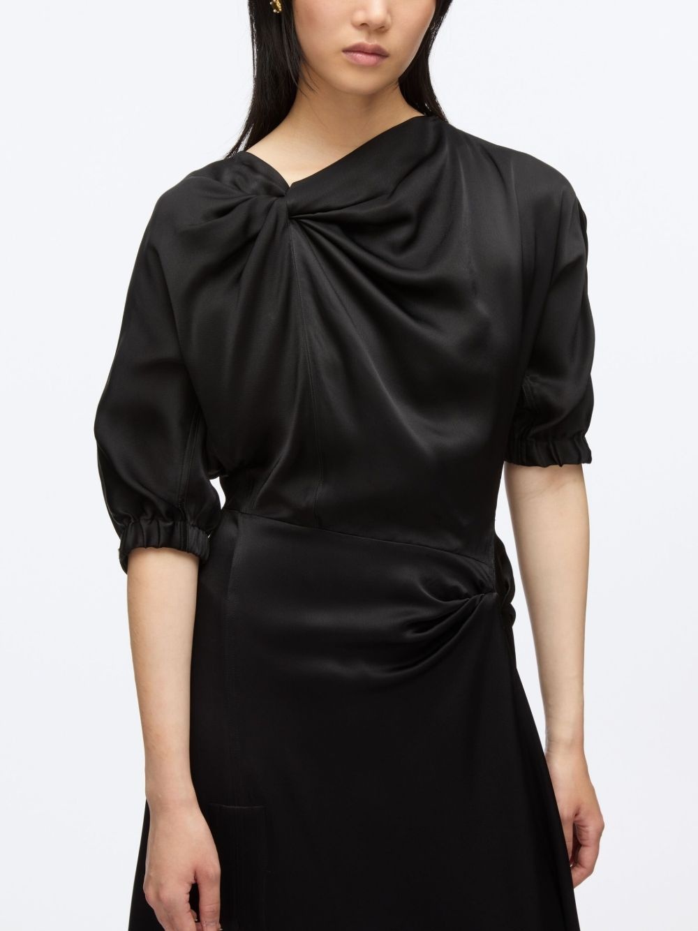 gathered-neckline midi dress - 6
