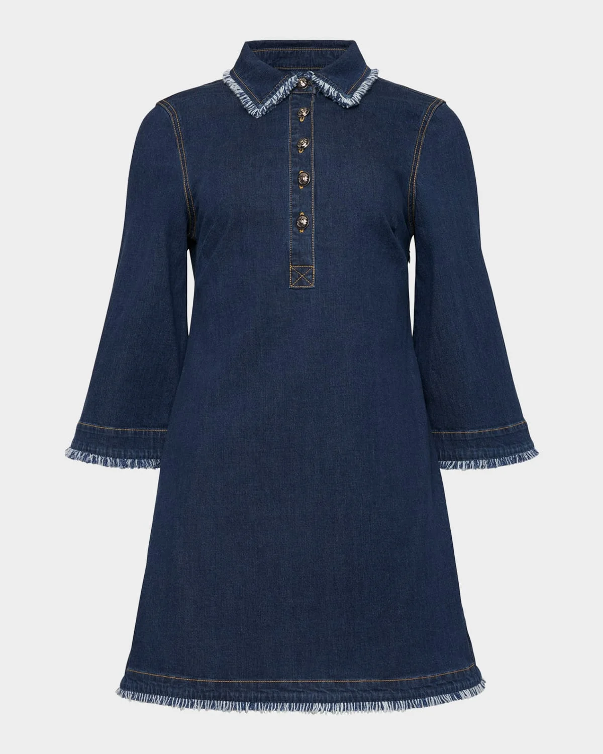 Denim Fringe-Trim Mini Dress - 1