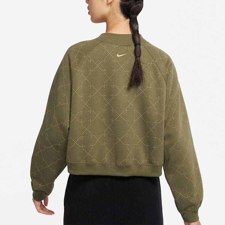 (WMNS) Nike Athleisure Casual Sports Fleece Lined Short Round Neck Pullover Hoodie Green DM7281-222 - 5