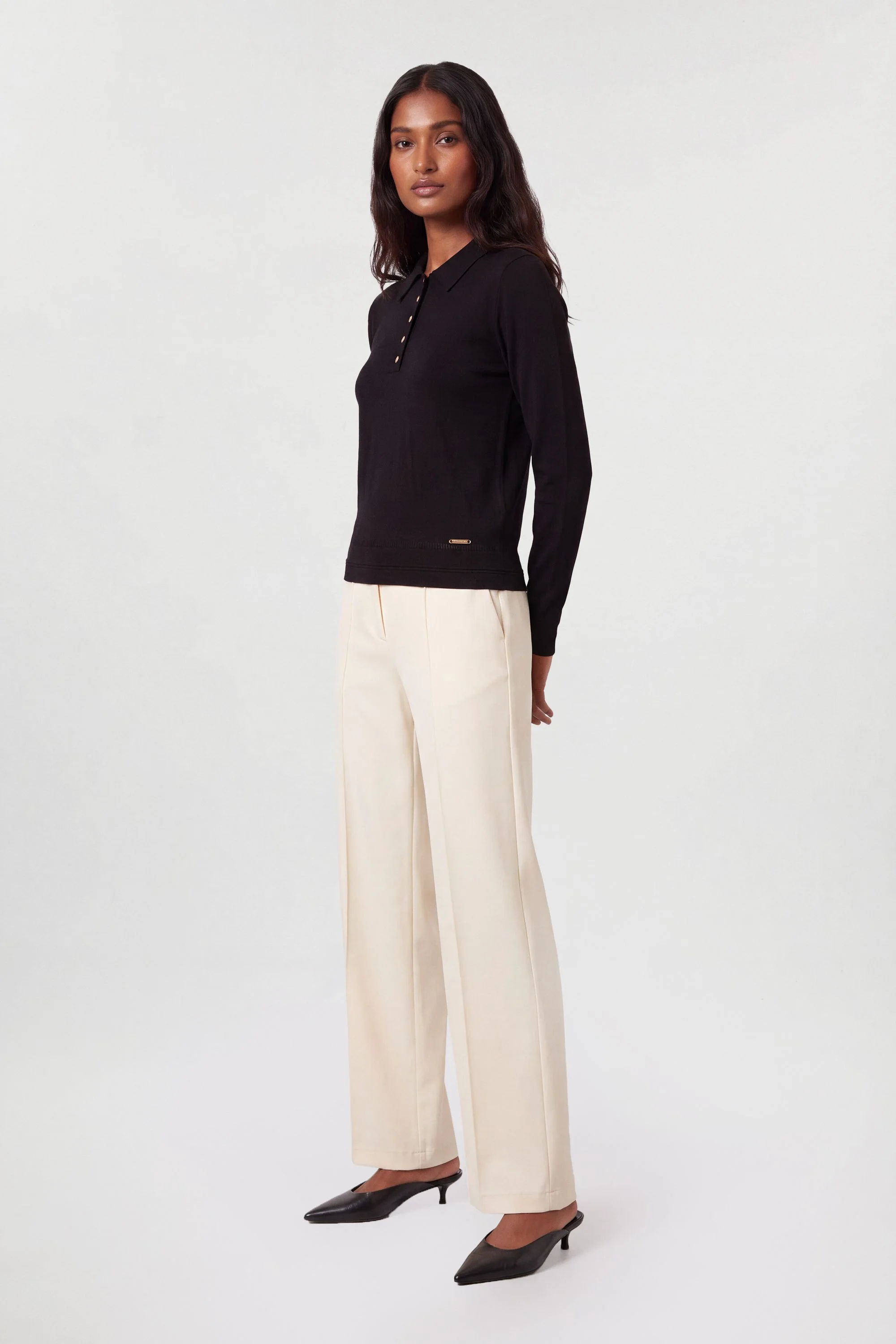 Forever Viscose Blend Knitted Collared Long Sleeve Polo Top - 1