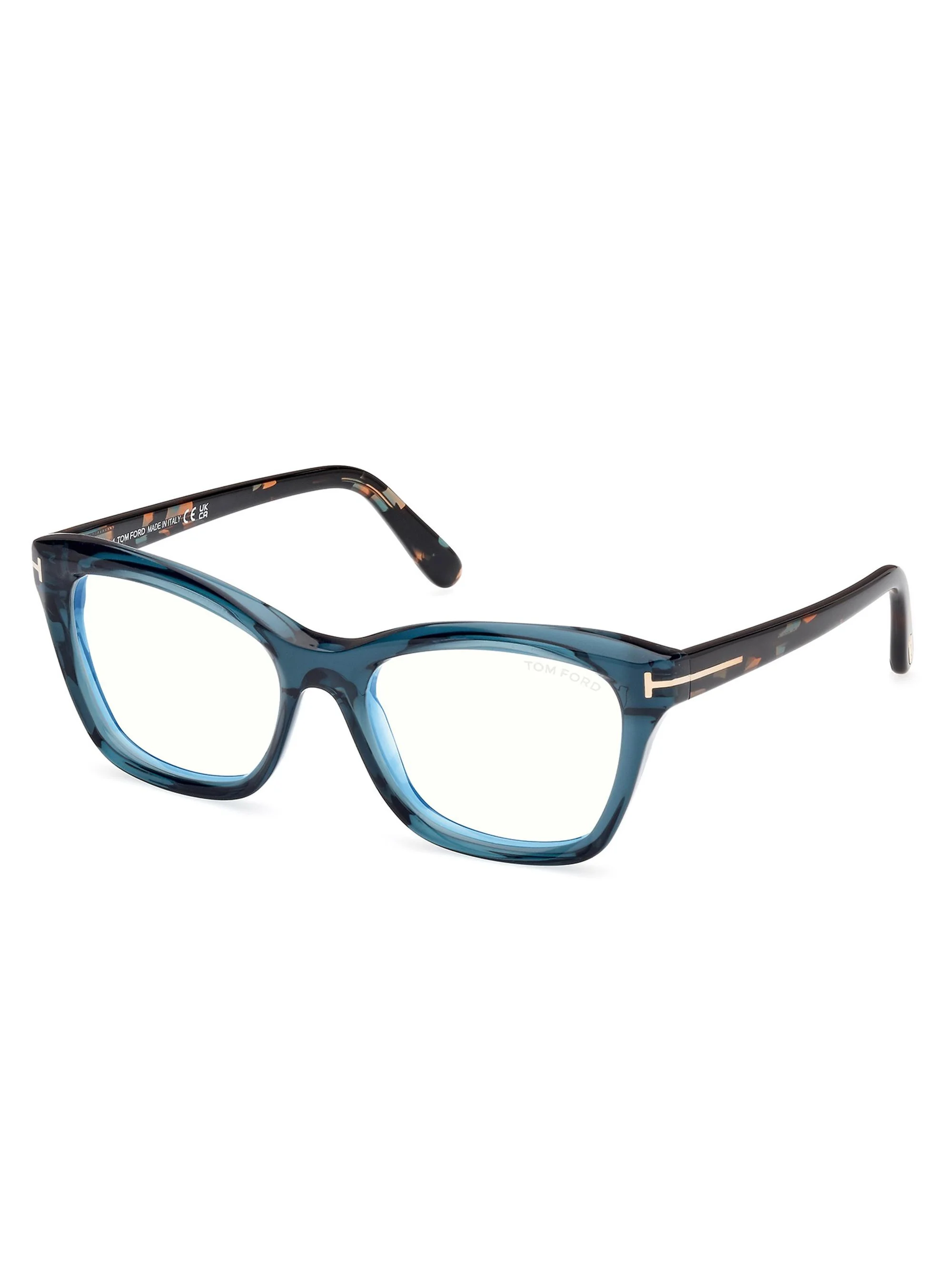 Women's 53MM Rectangular Eyeglasses - Transparent Aqua Blue Havana - 1
