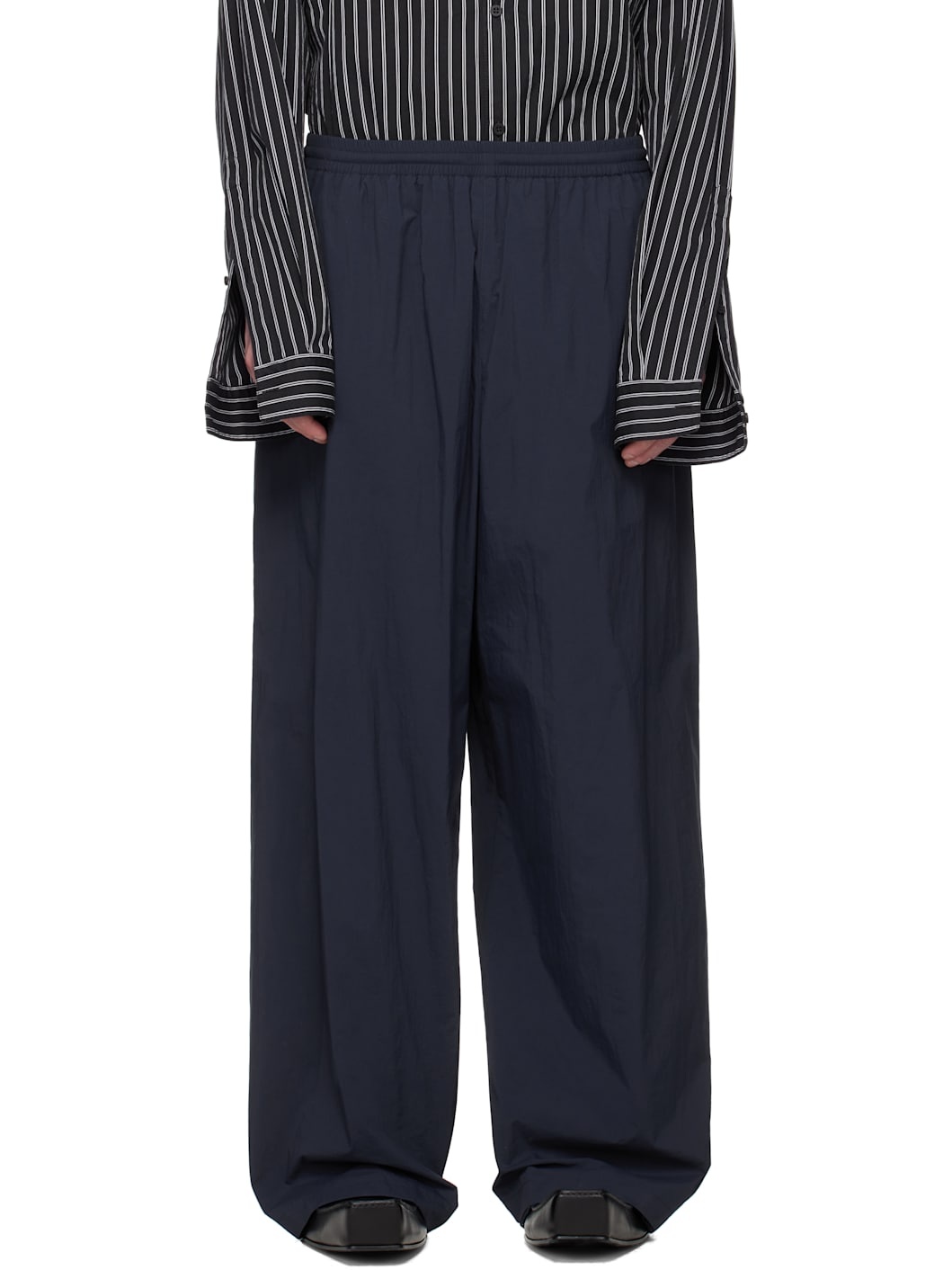 Navy Nylon Track Pants - 1