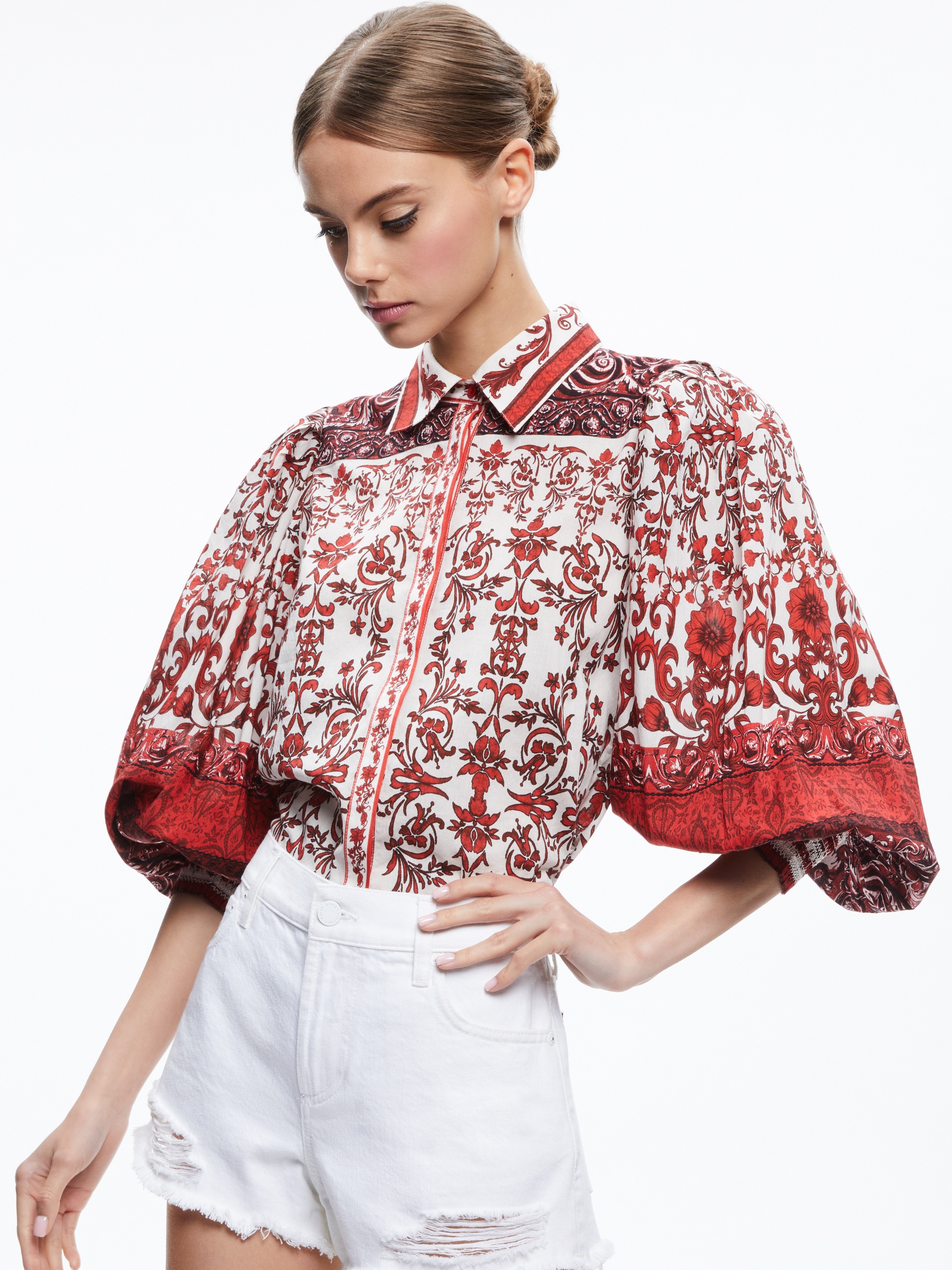 TIFFIE COLLARED PUFF SLEEVE BLOUSE - 2