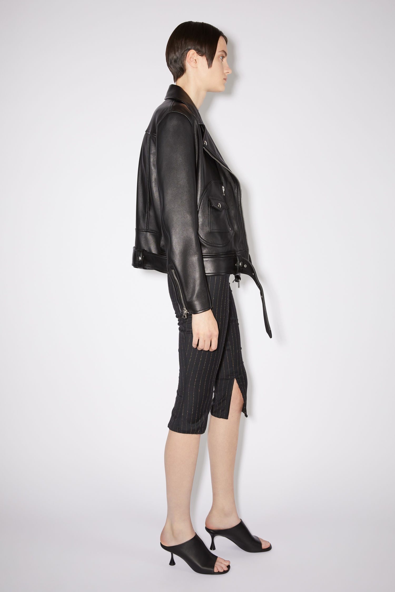 Leather biker jacket - Black - 4