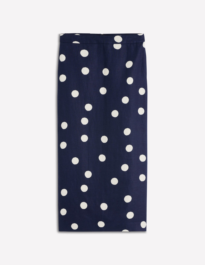 Longline Column Skirt-French Navy, Ivory Spot 1