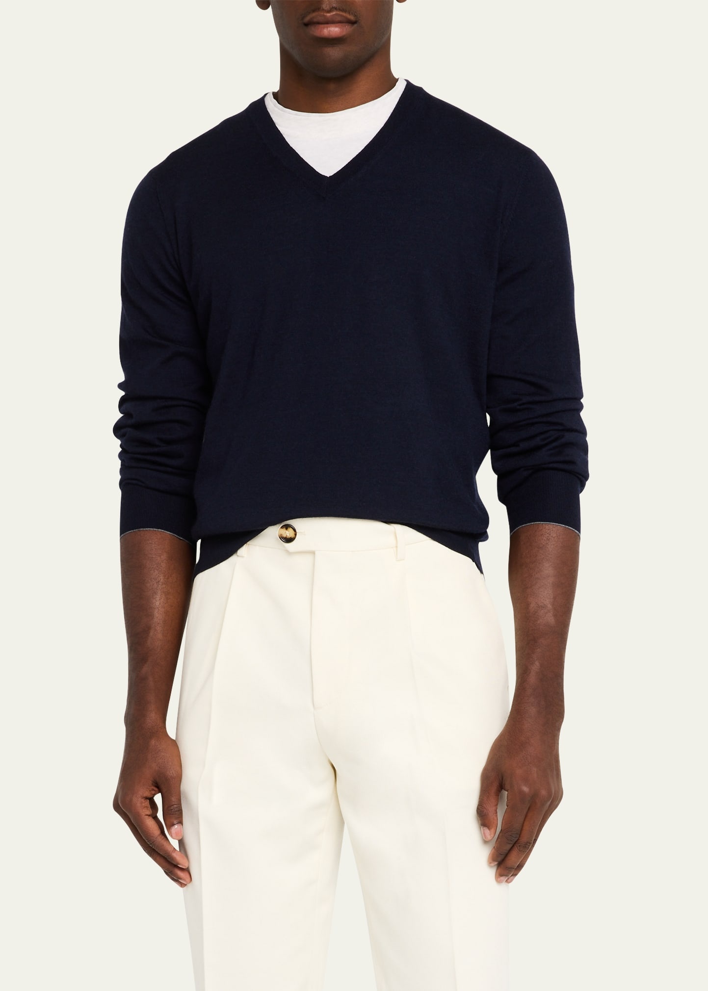 Men's Wool-Cashmere V-Neck Sweater - 4