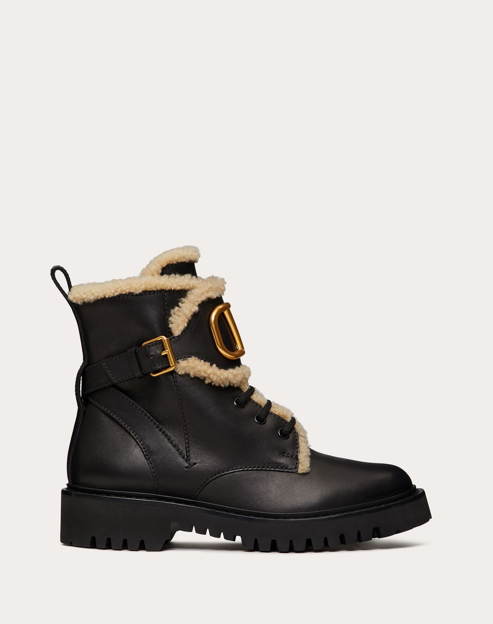 VLogo Signature Calfskin and Shearling Combat Boot 35 mm - 1