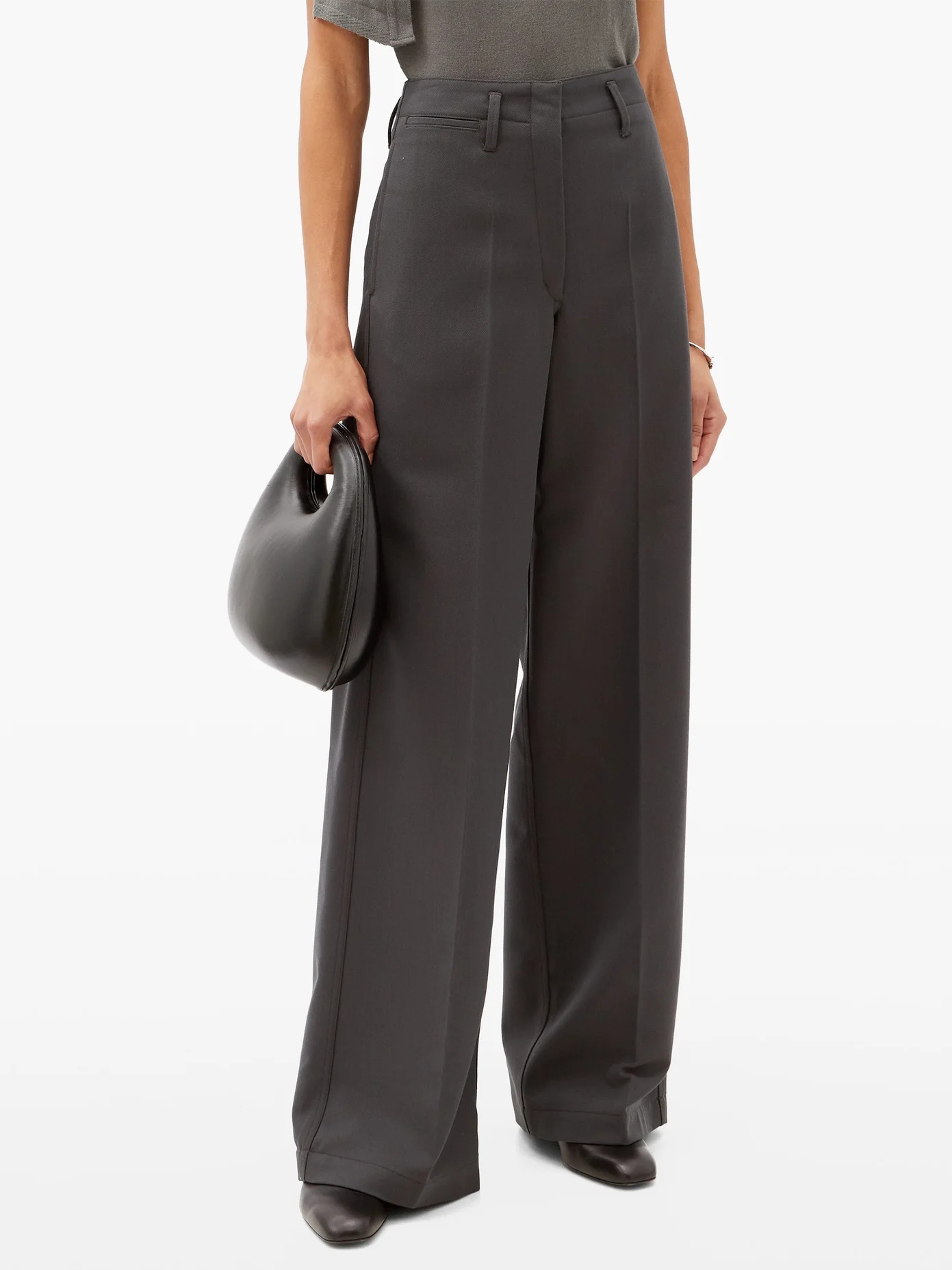 High-rise wide-leg twill trousers - 6