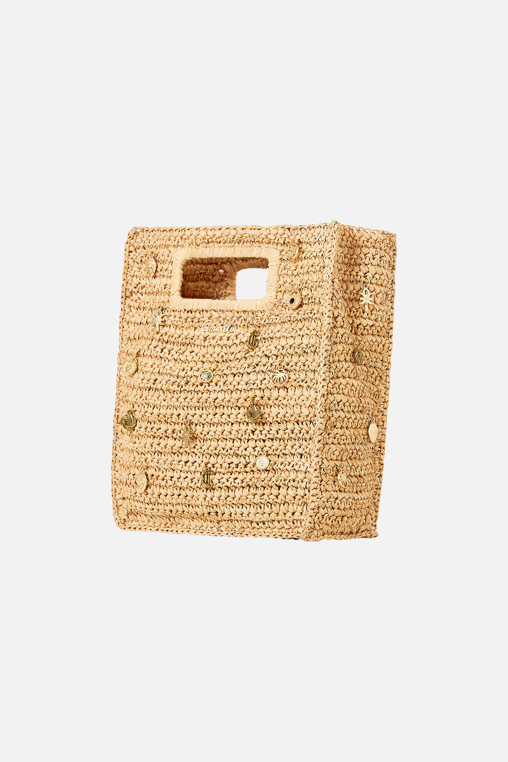 RAFFIA MINI NORTH SOUTH TOTE WITH CHARMS - 3