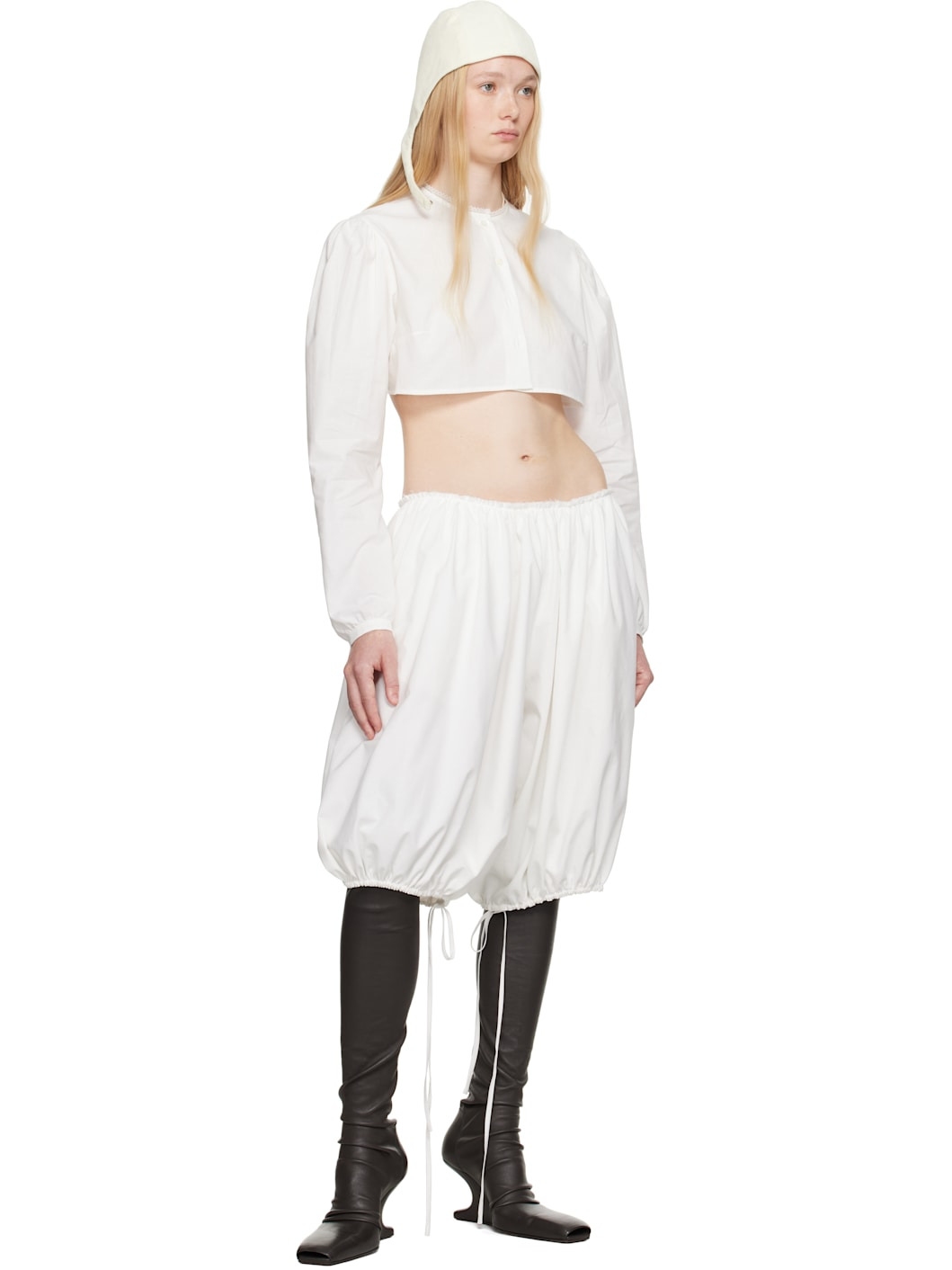 White Cotton Gathered Bloomers - 4
