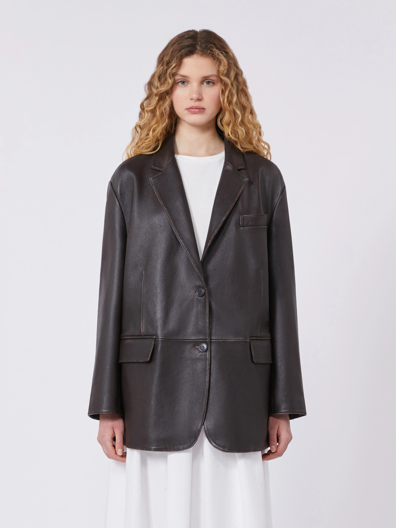 Oversized leather blazer - BROWN 3