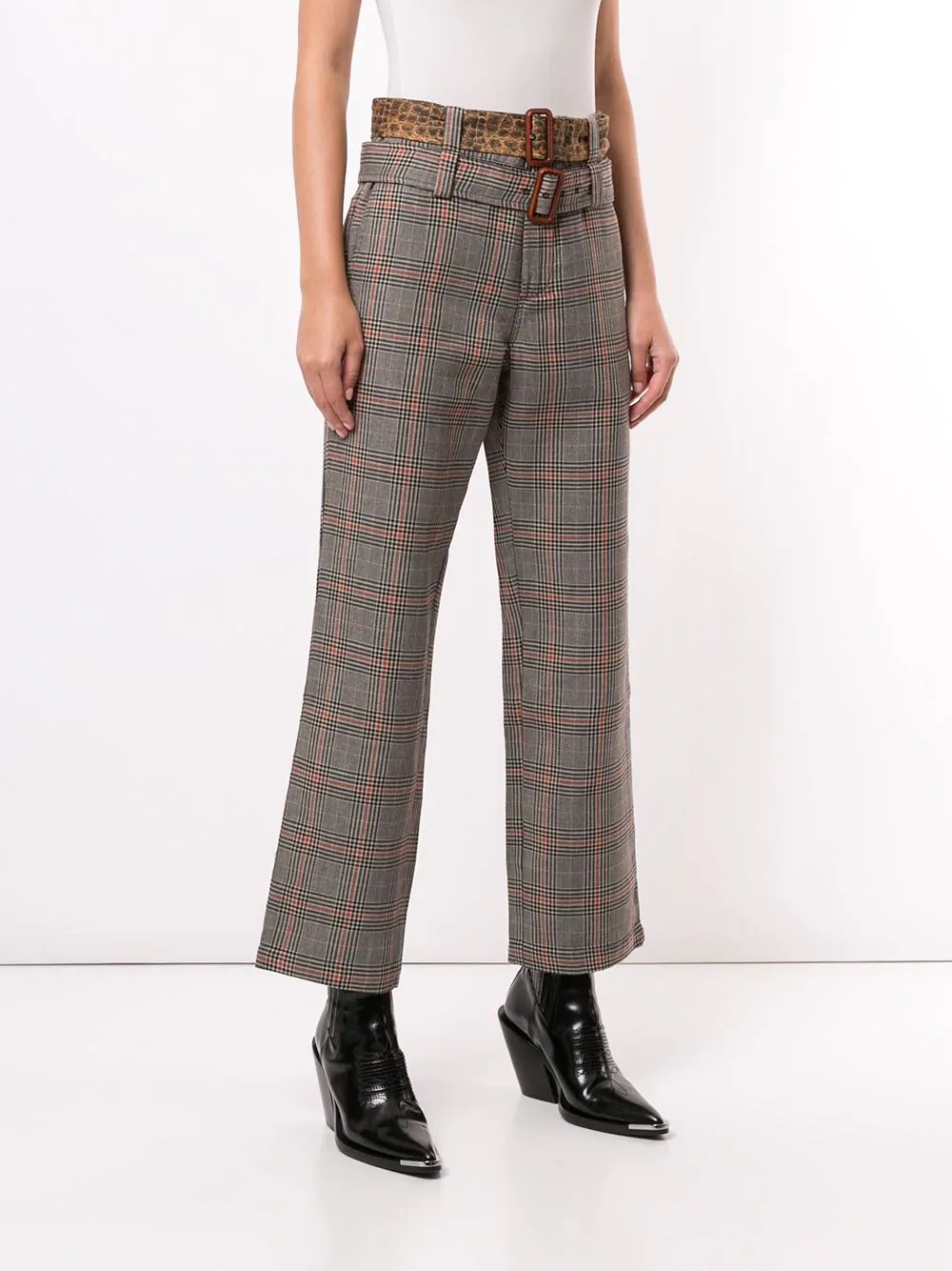 plaid patterned double belted trousers - 3