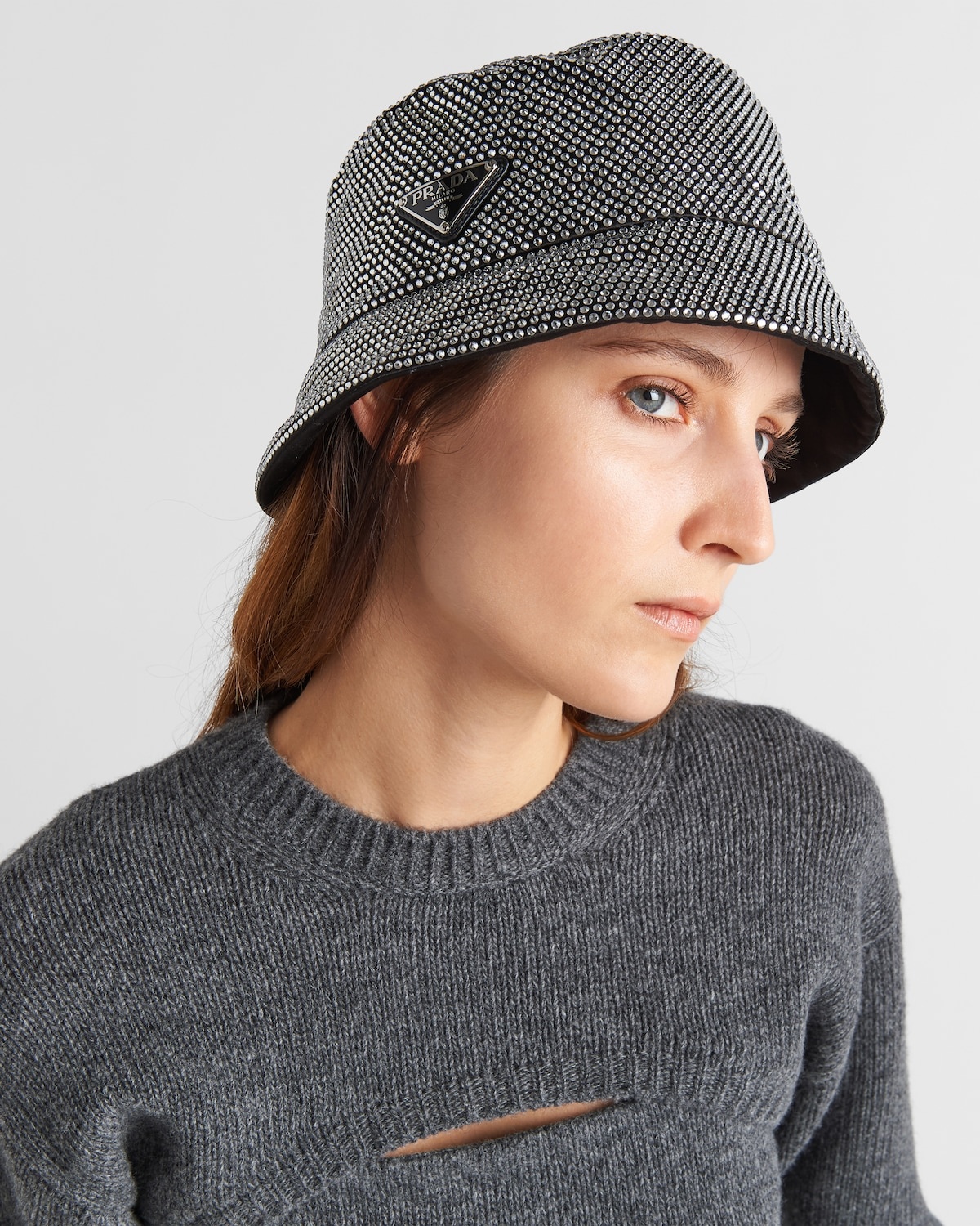 Prada 1HC137 crystal-embellished satin bucket hat 159244-  main image 4