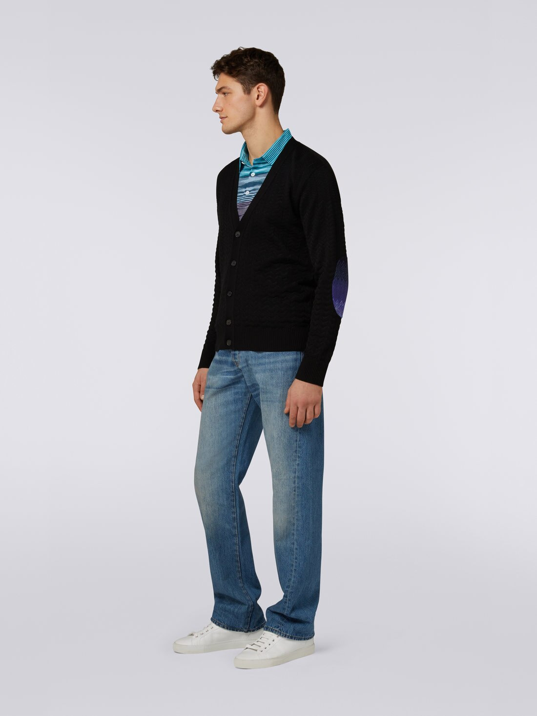 Cotton cardigan with multicoloured patches - 3