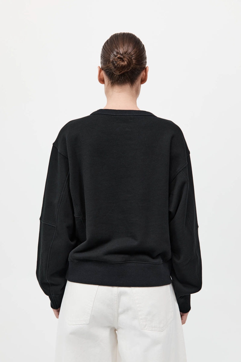 Organic Cotton Panelled Sweater - Black - 5