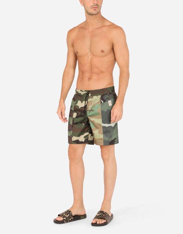 Mid-length swim trunks with camouflage patchwork design - 2