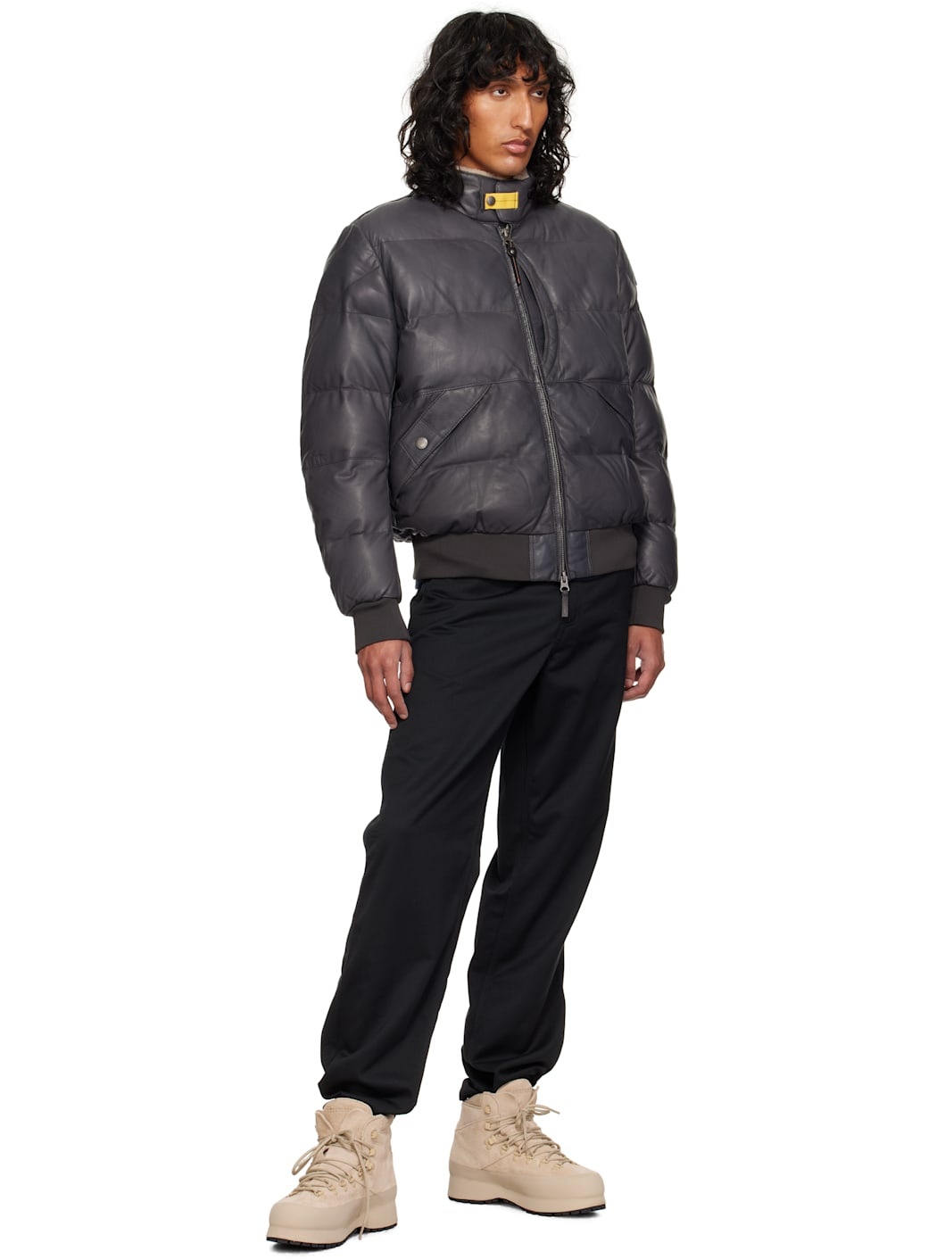 Gray Alf Leather Bomber Jacket - 5