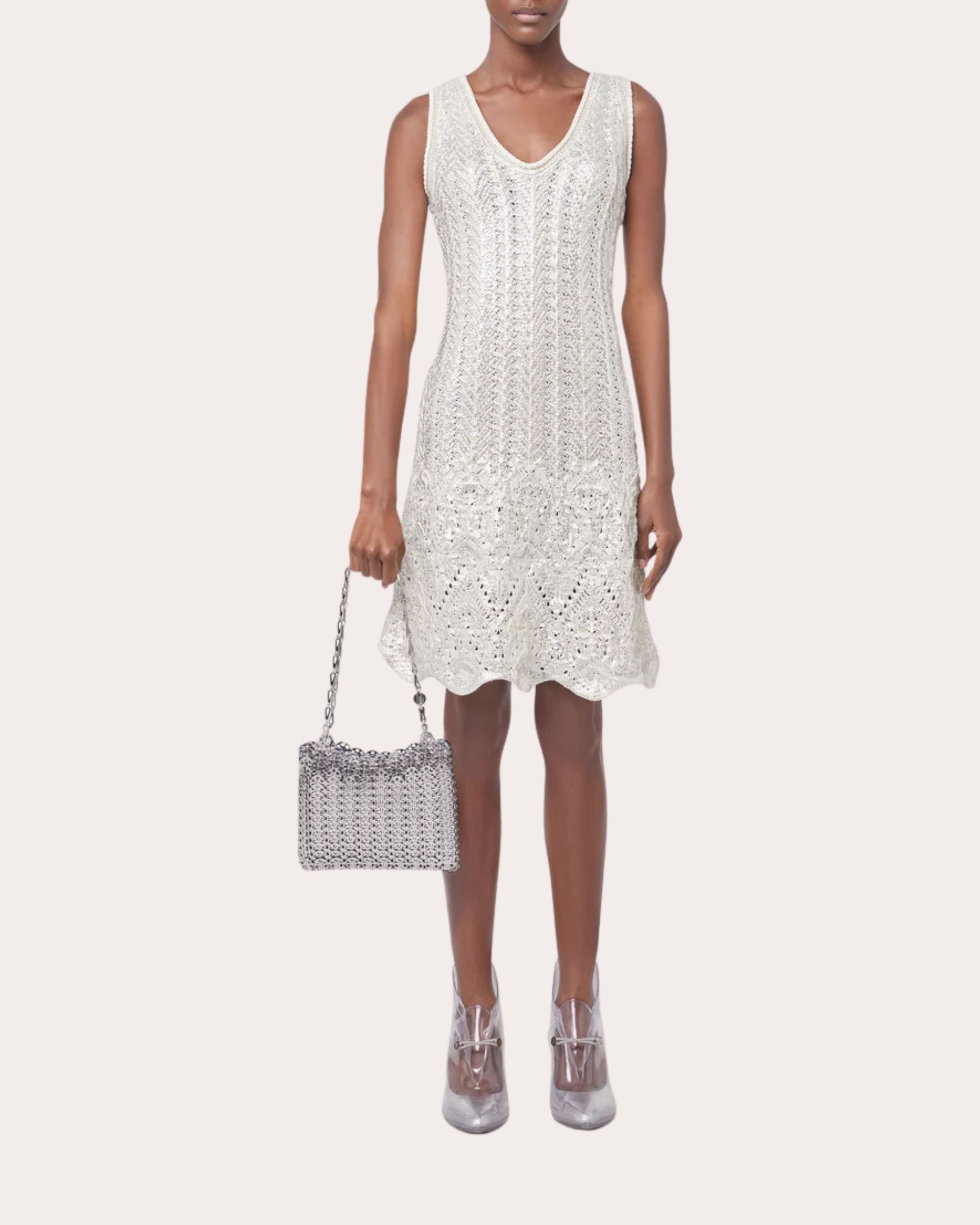 Metallic Crochet Knit Mini Dress - 3