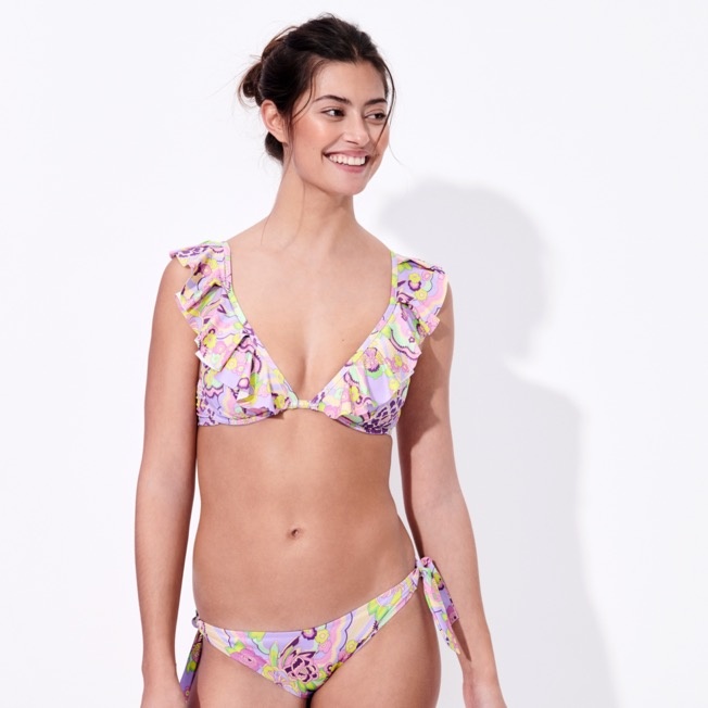 Women Halter Bikini Top Rainbow Flowers - 2