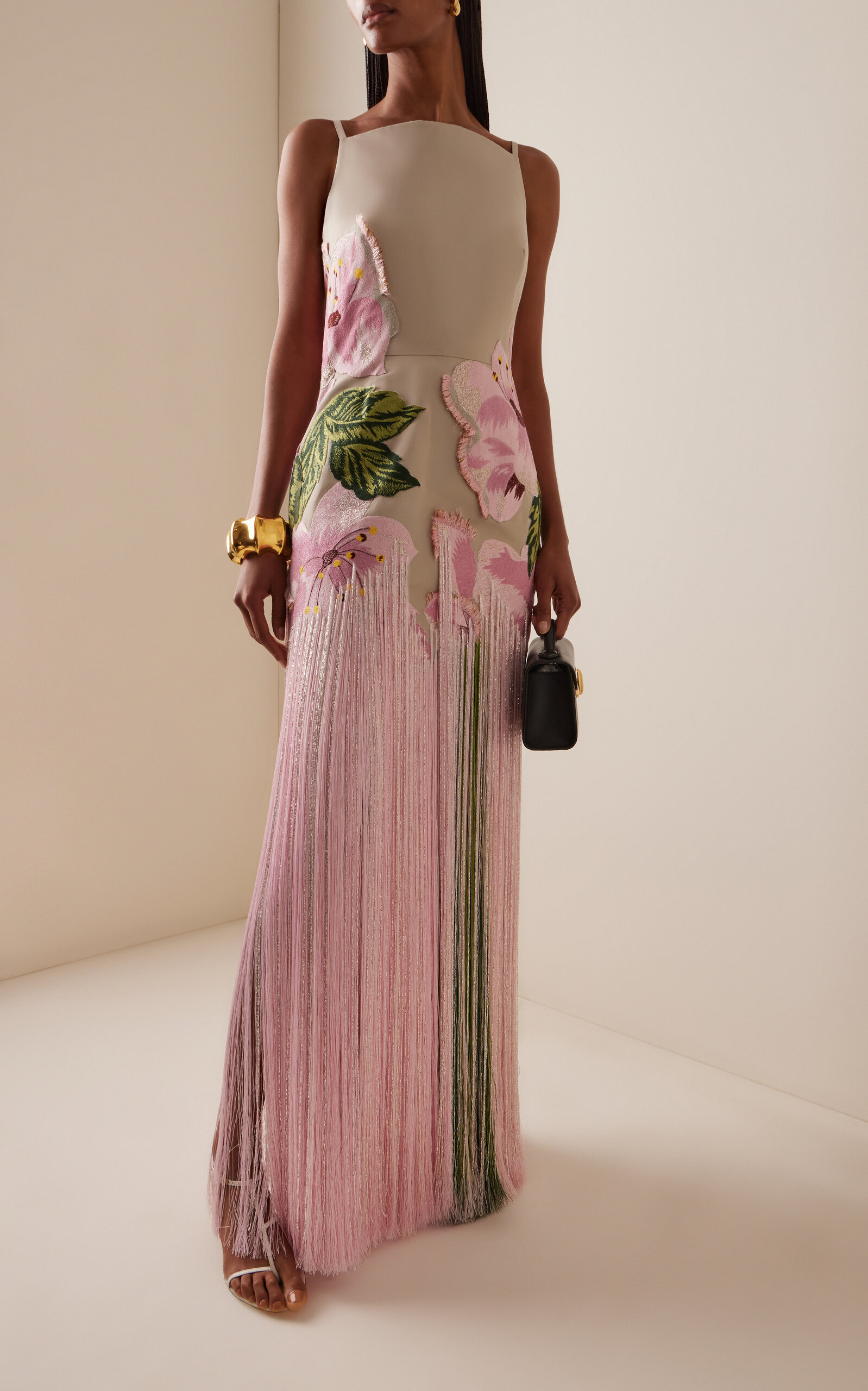 Fringed Embroidered Faille Gown grey - 2