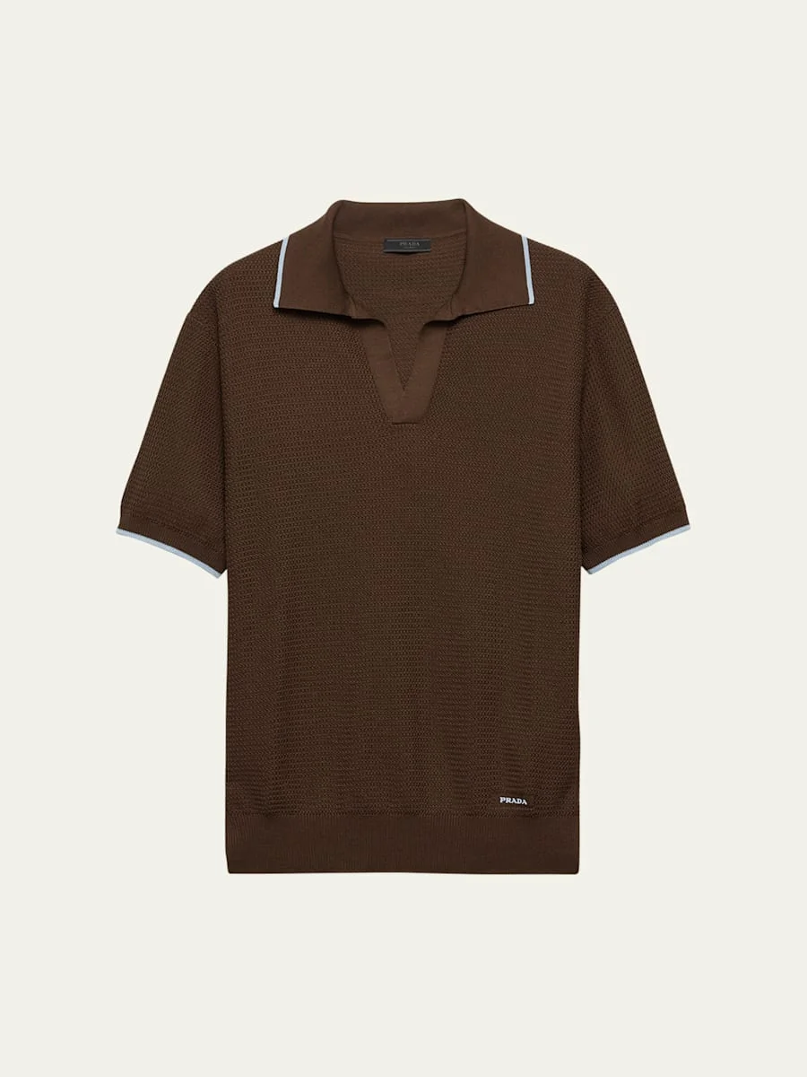 Men's Silk-Cotton Knit Polo Shirt - 1