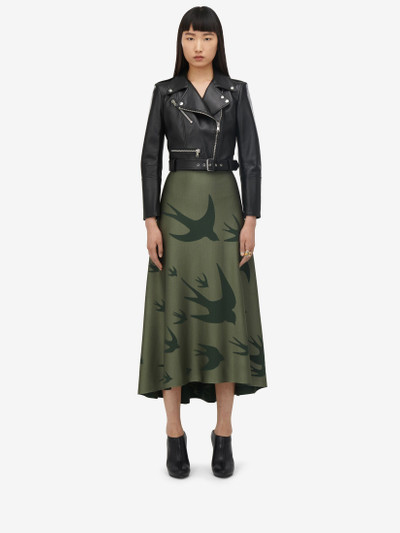 Alexander McQueen Women's Swallow Jacquard Midi Skirt in Khaki outlook