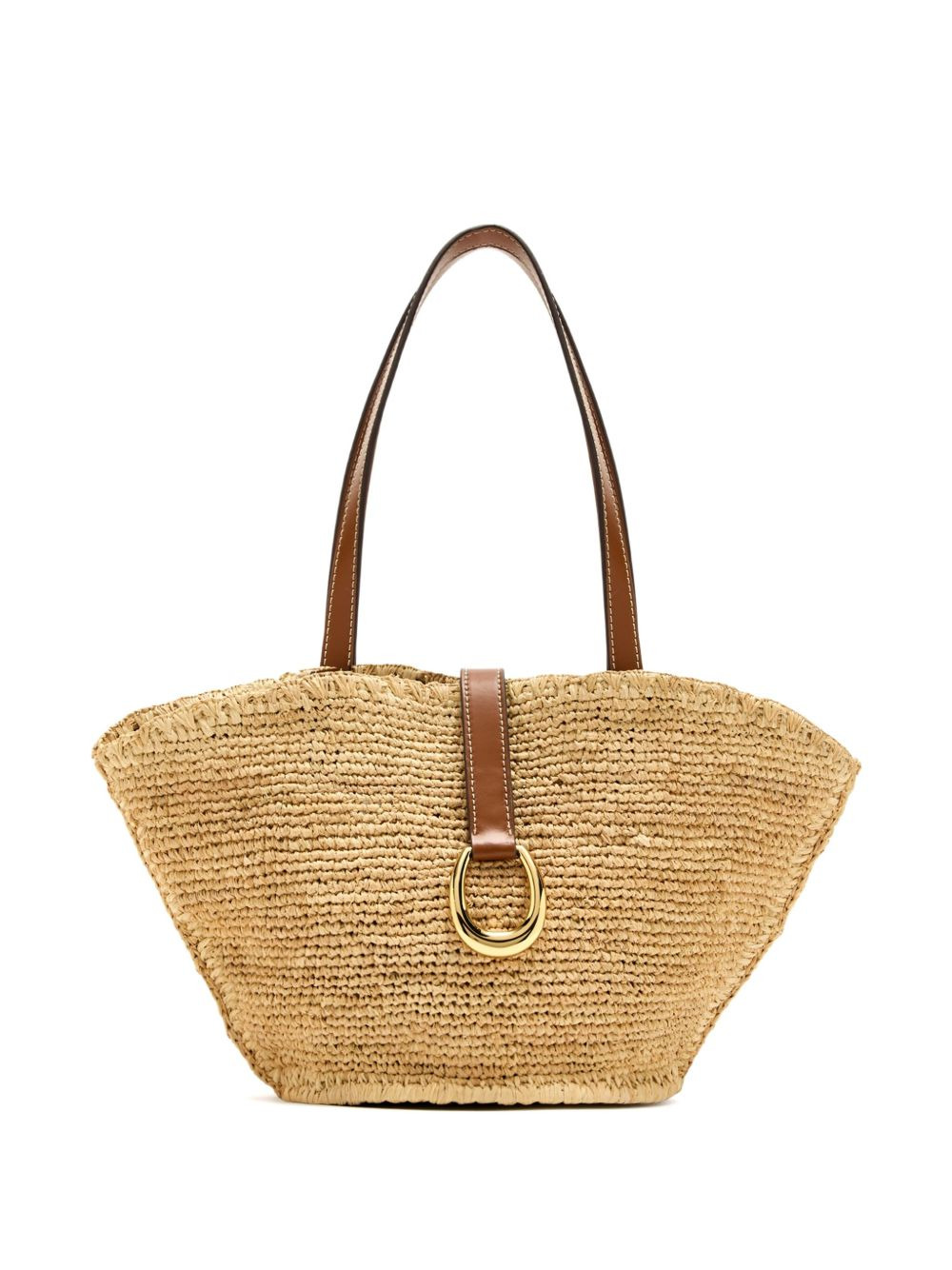 leather-trimmed raffia tote bag - 1