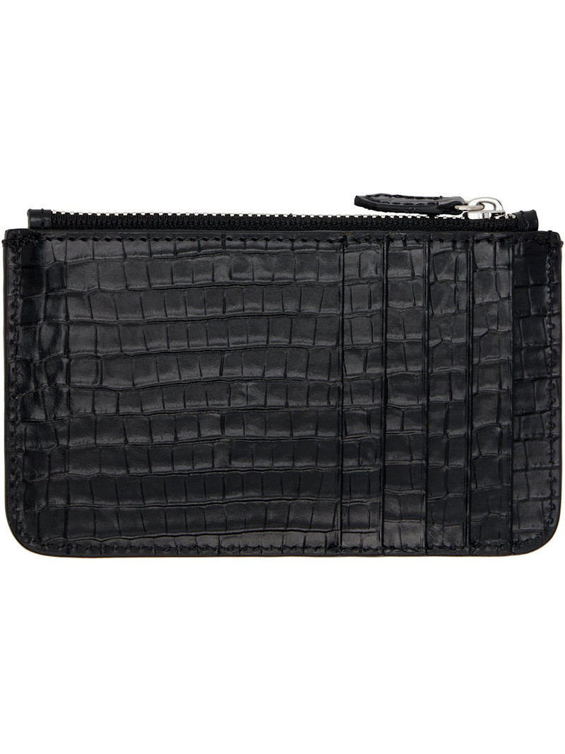 Vivienne Westwood Black Half Moon Croc-Embossed Card Holder outlook
