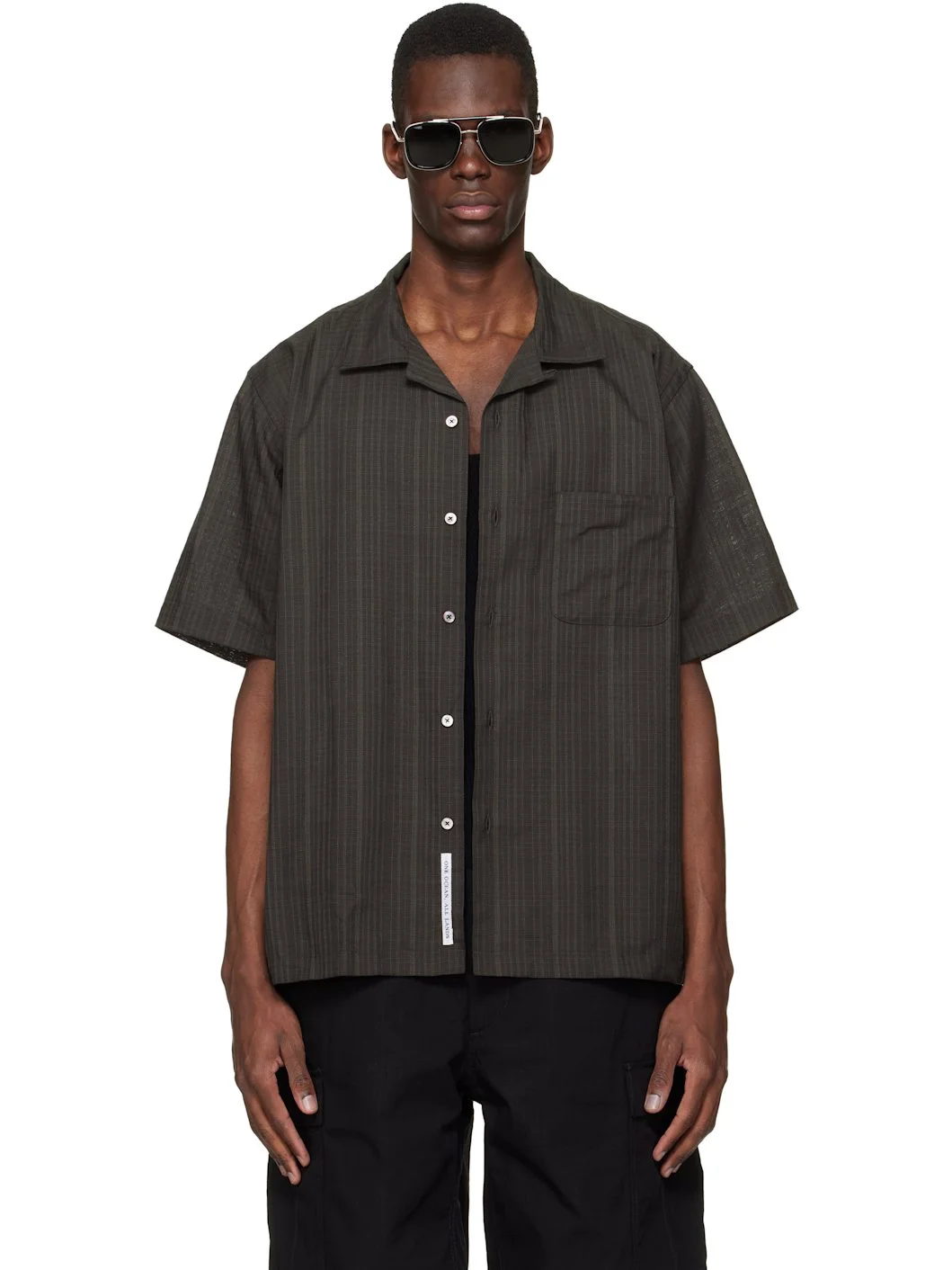 Gray Open Collar Panama S/S Shirt - 1