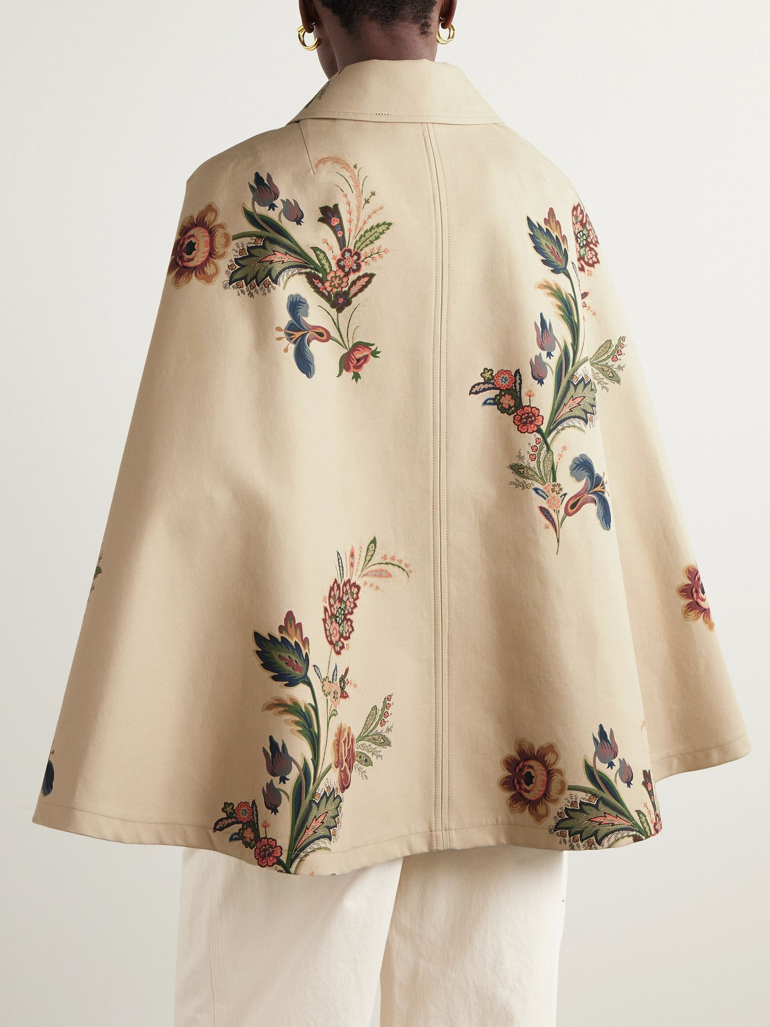 Cape-effect belted printed cotton-blend twill jacket Beige - 3
