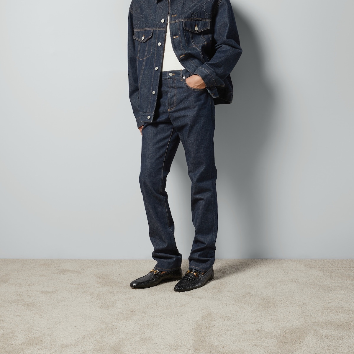 Denim pant with GG embossed detail - 6