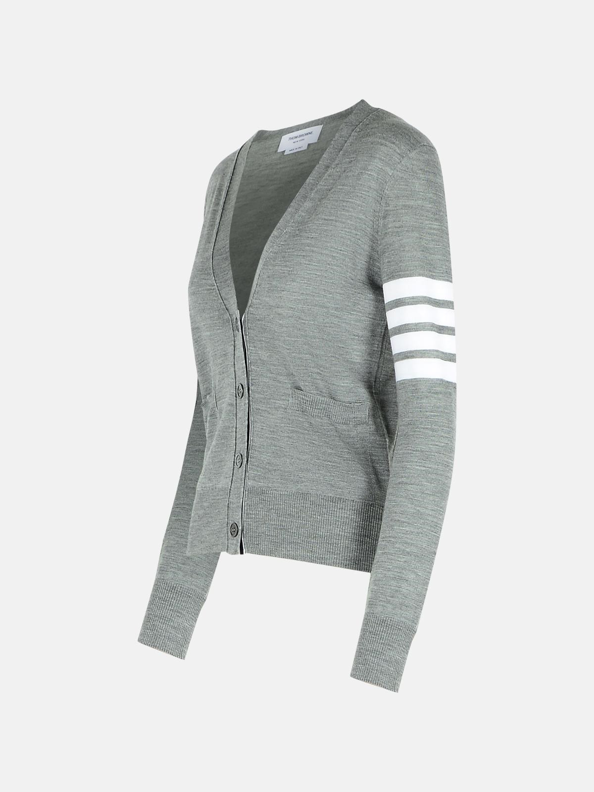 '4-BAR' GREY VIRGIN WOOL CARDIGAN - 2