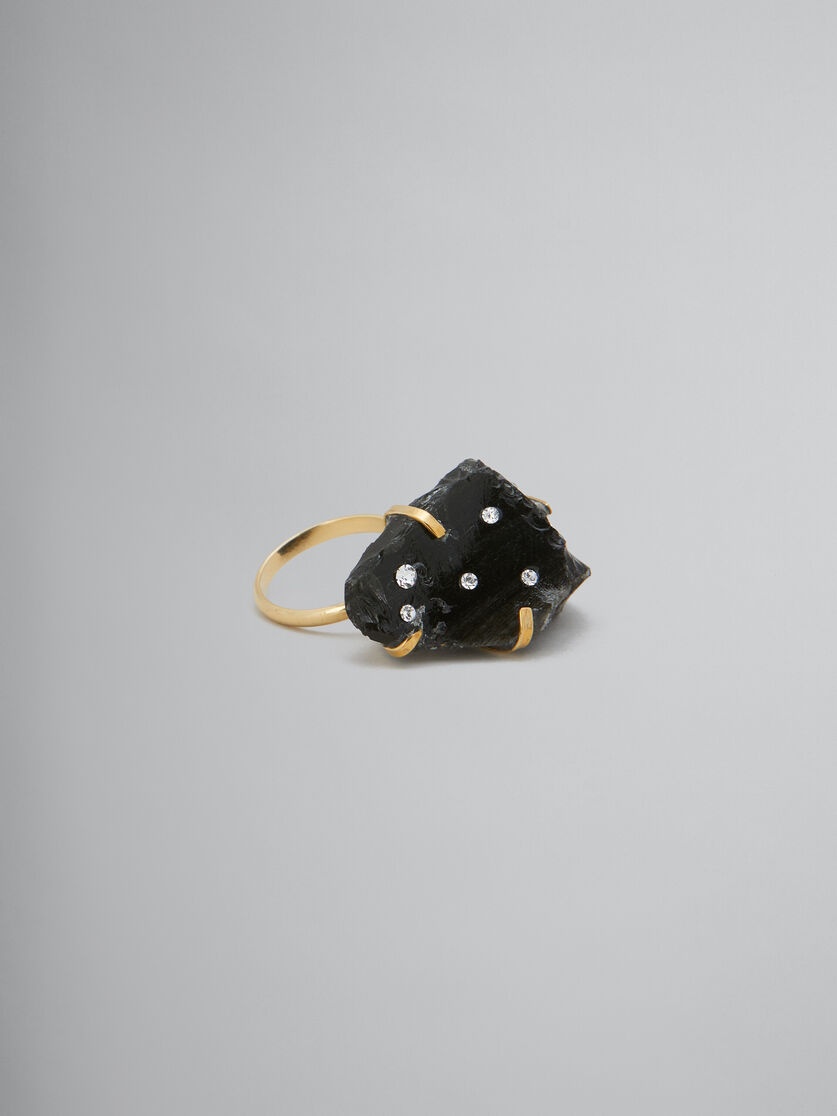 BLACK OBSIDIAN RING WITH RHINESTONE POLKA DOTS - 1