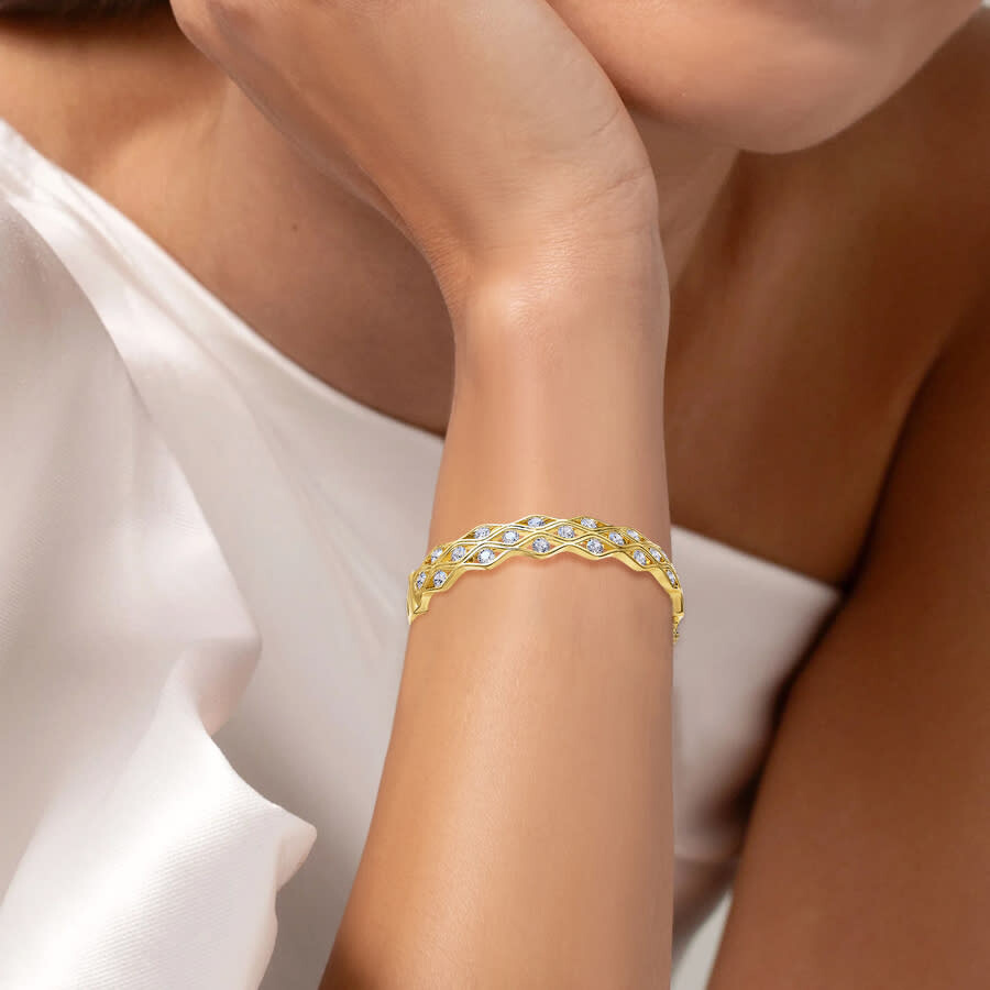 Diamond2Deal - Diamond2Deal 14k Yellow Gold 4.50 Carat Round Lab Grown Diamond Bangle Bracelet 7" VVS-VS, E-F - 4